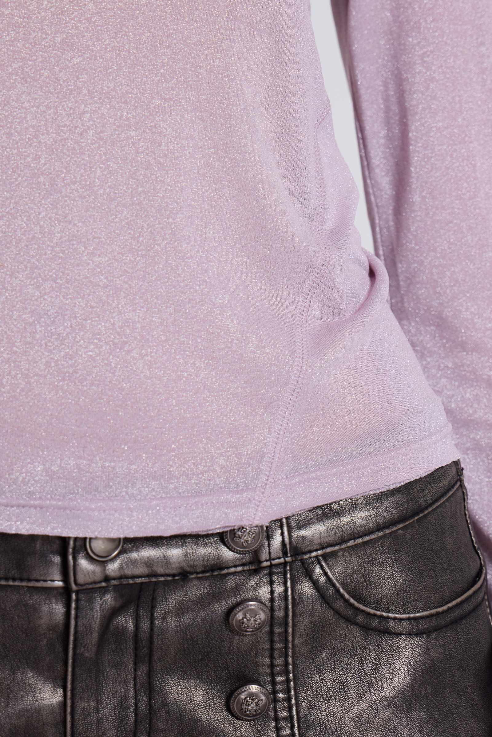 Xeni Glitter Long Sleeve Top in Pink