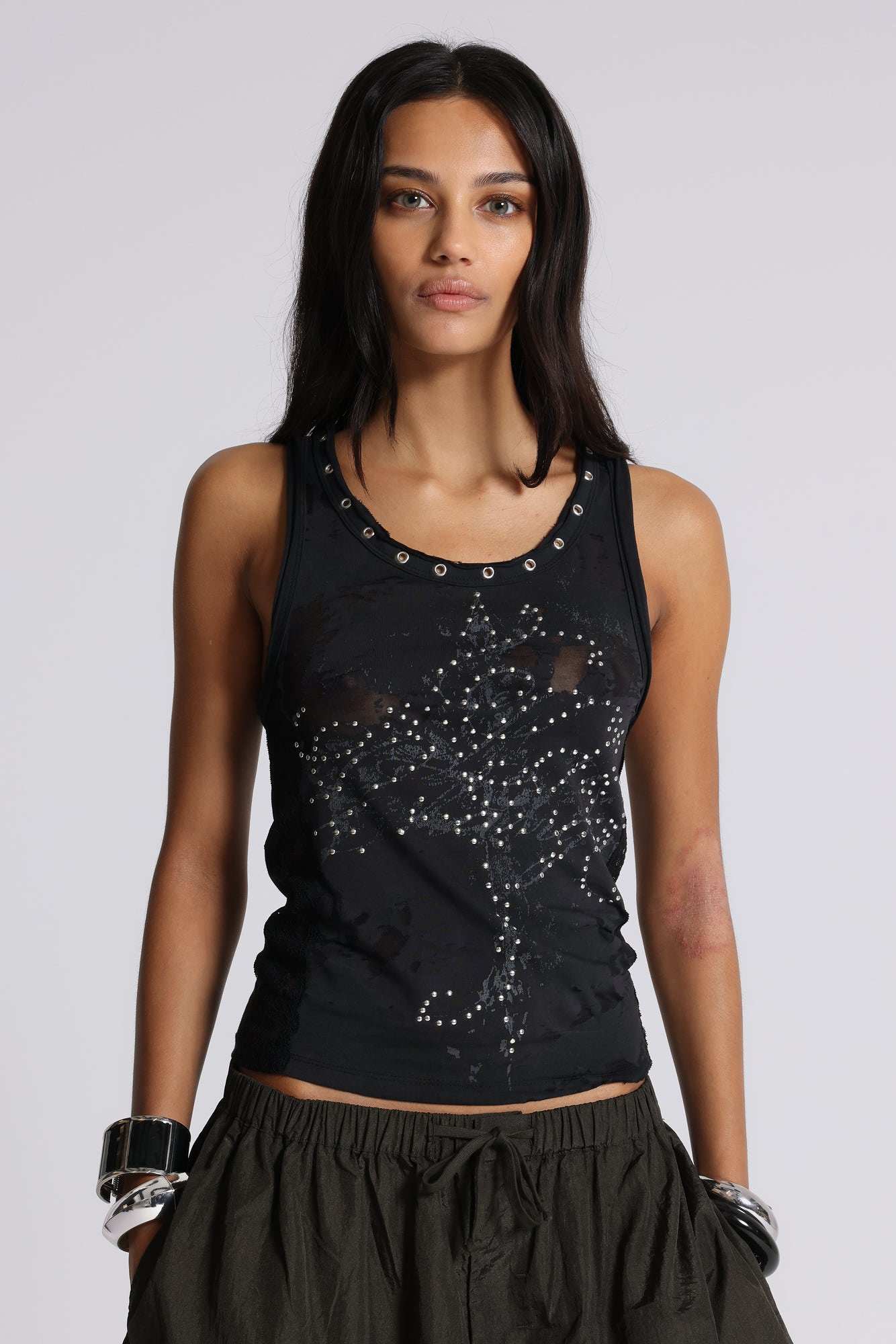 Ramona Burnout Vest Top in Black