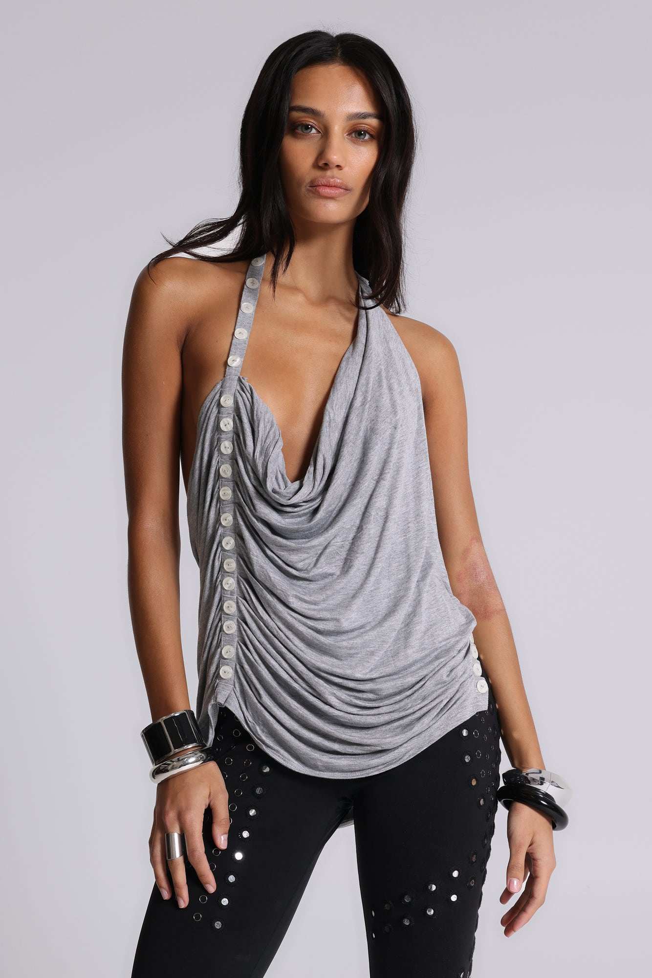 Alisia Backless Button Halter Top