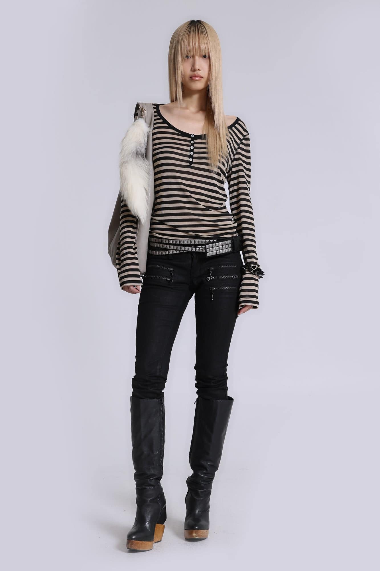 Sheer Henley Top In Stripe