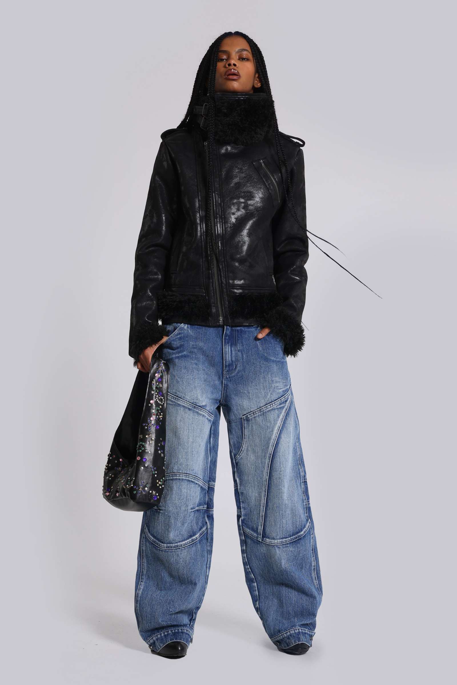 Zae Panelled Low Rise Baggy Jeans