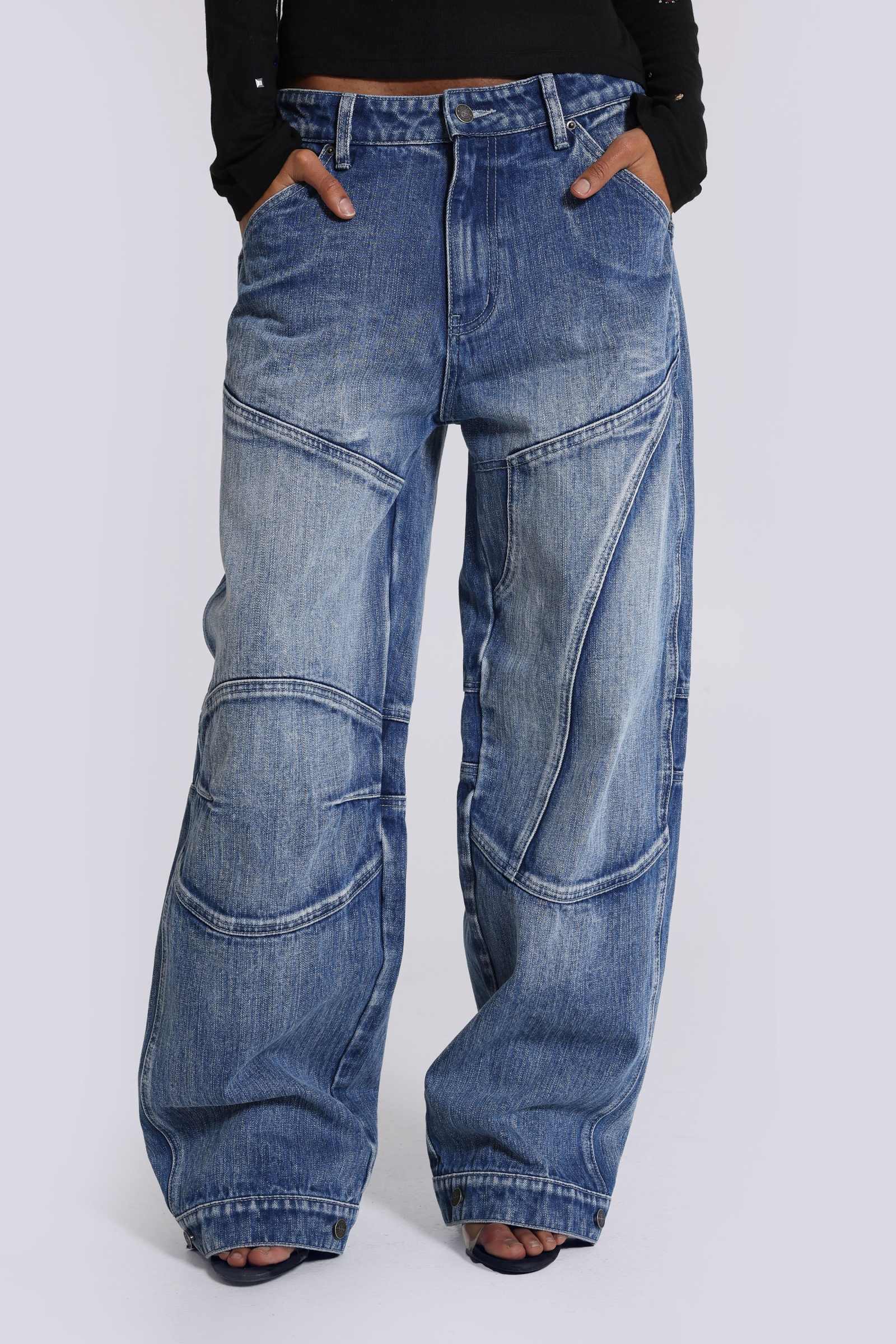 Zae Panelled Low Rise Baggy Jeans