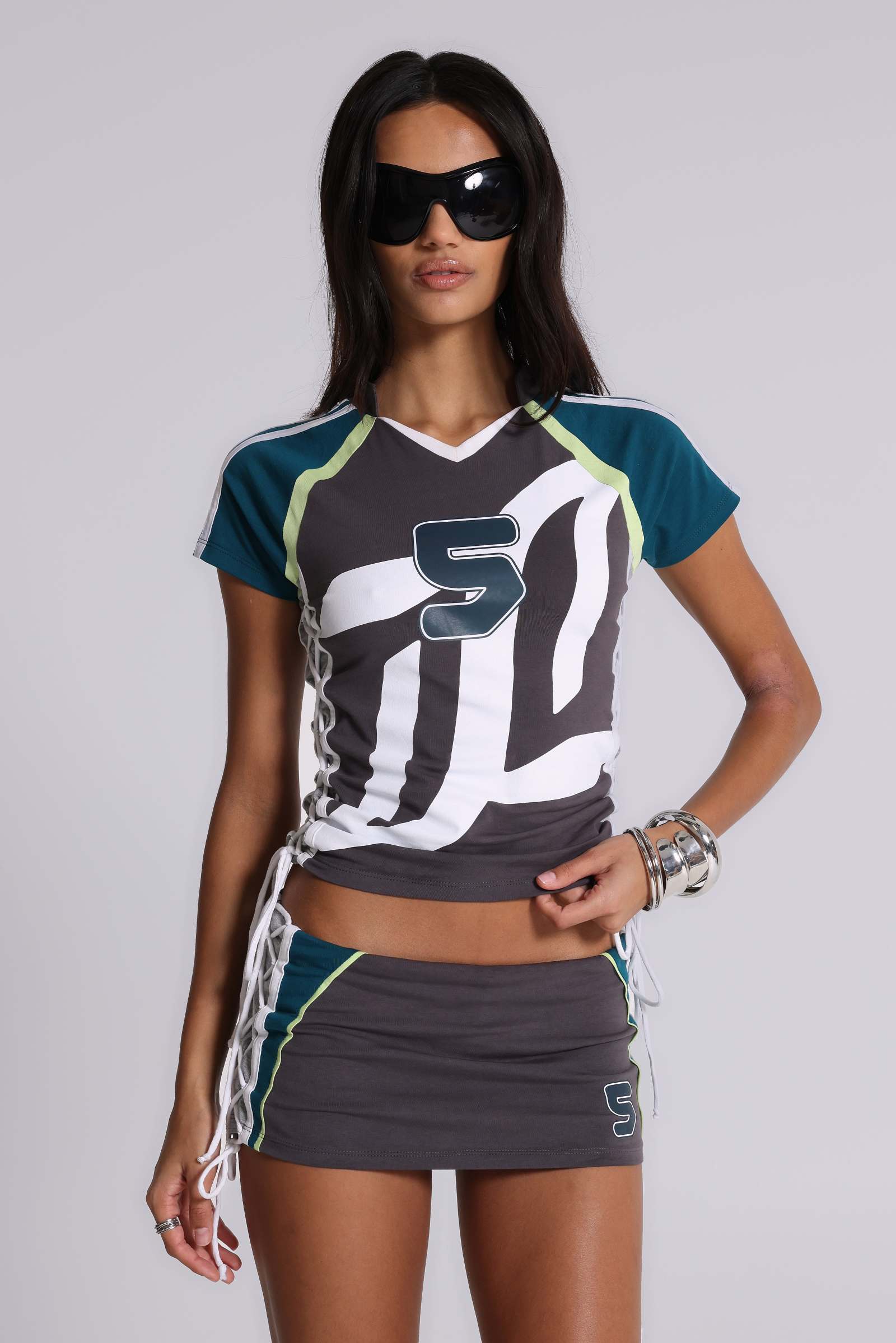 No. 5 Lace Up Football Baby Tee