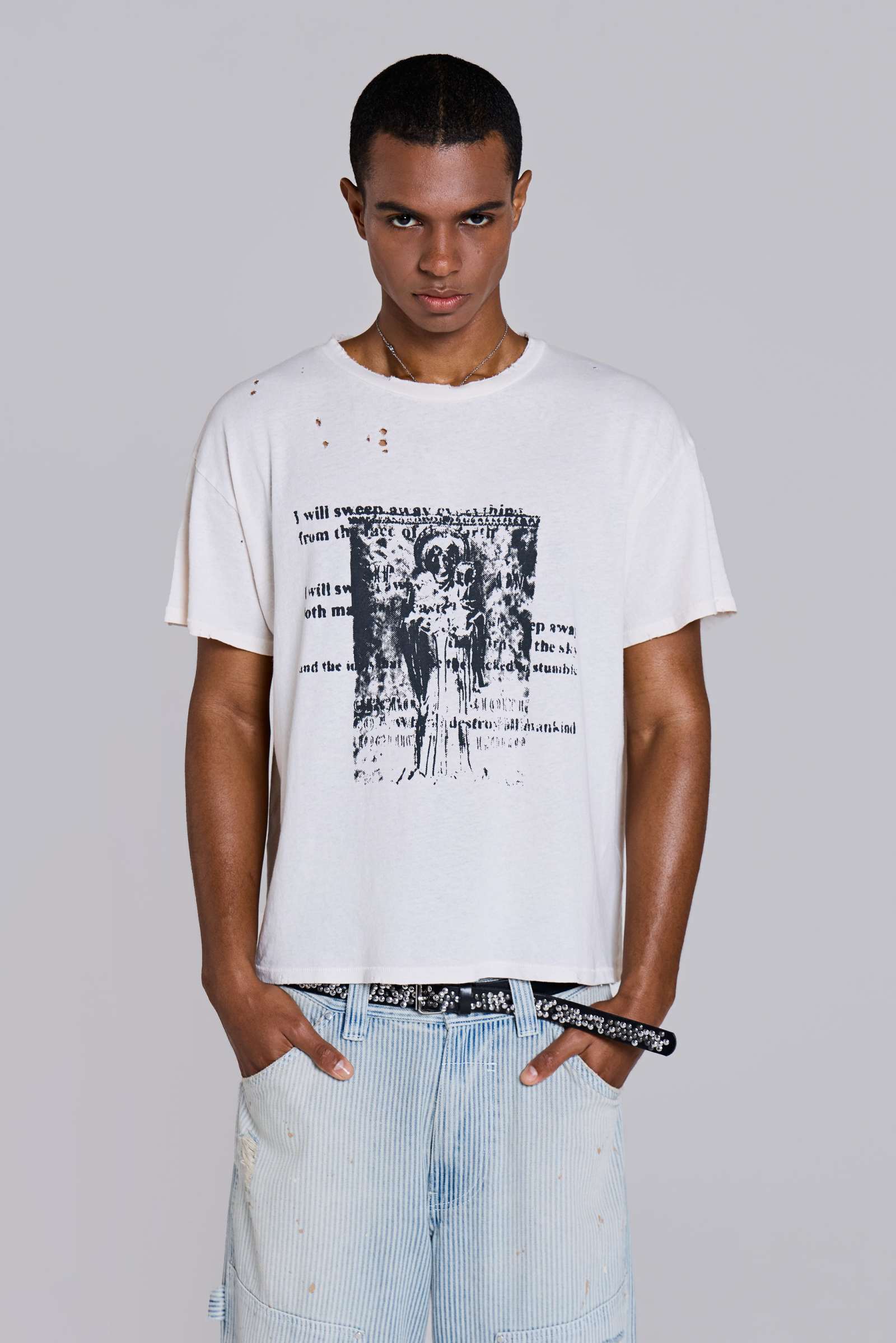 White Etching Cropped T-Shirt