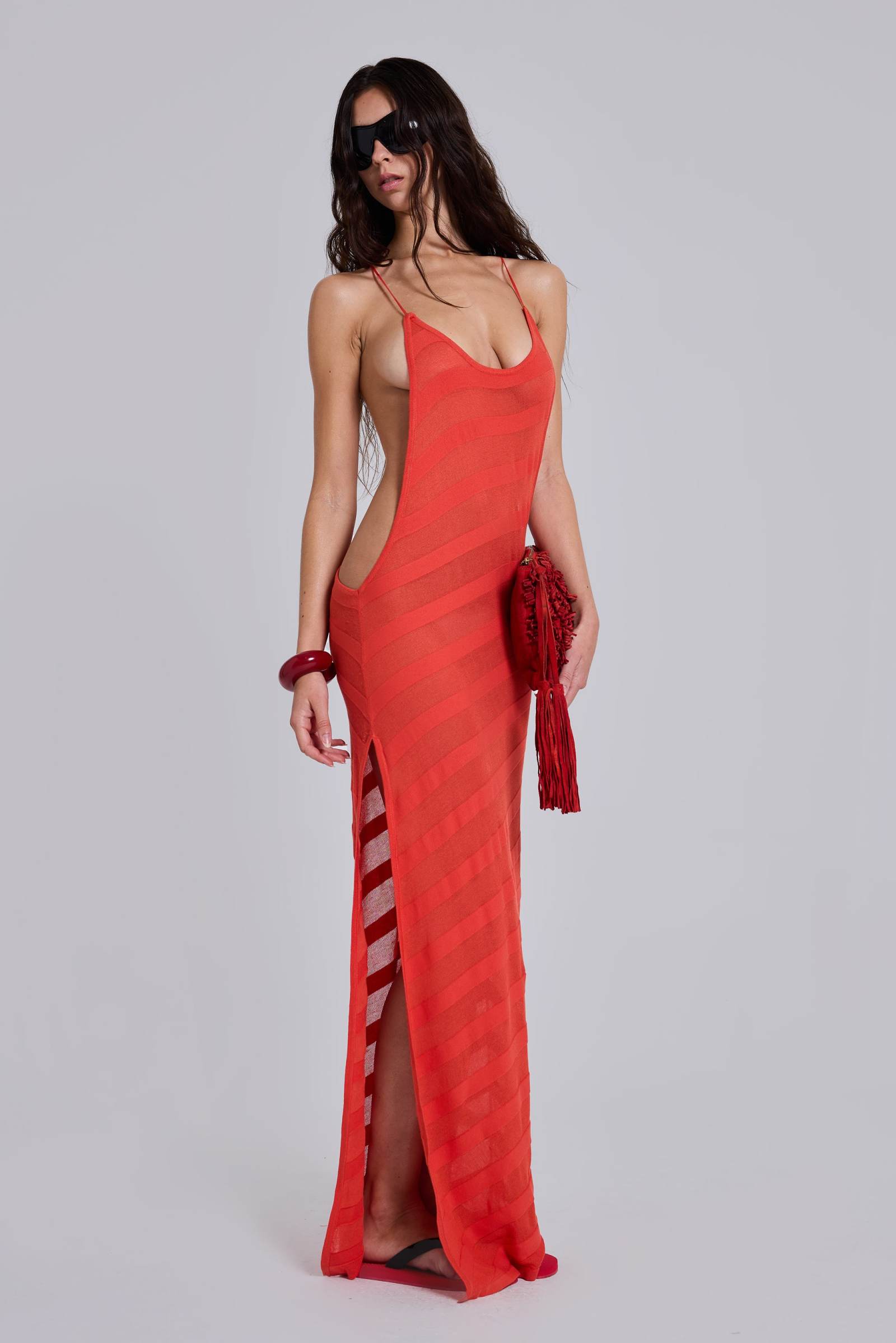 Noir Knit Maxi Dress in Coral