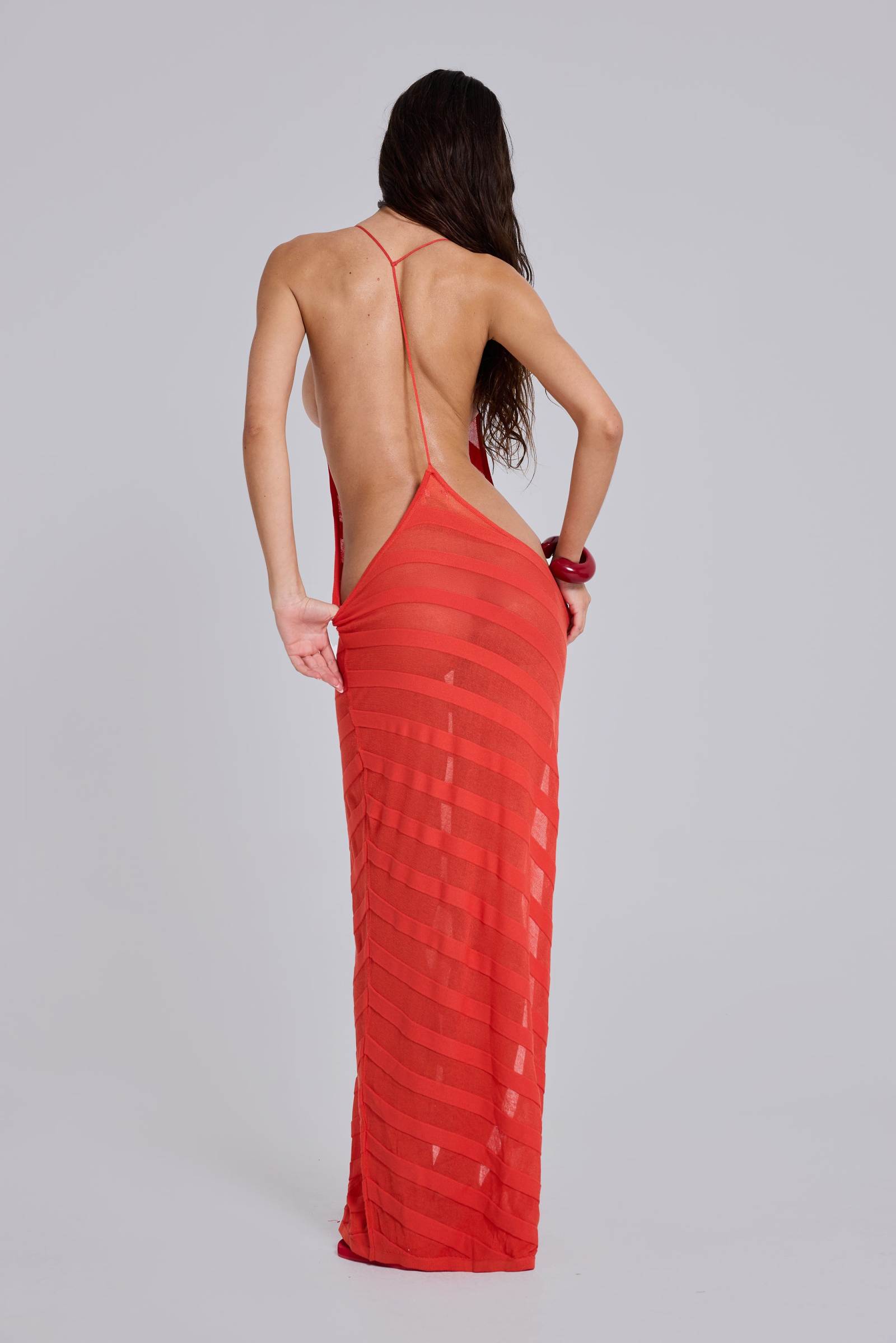Noir Knit Maxi Dress in Coral