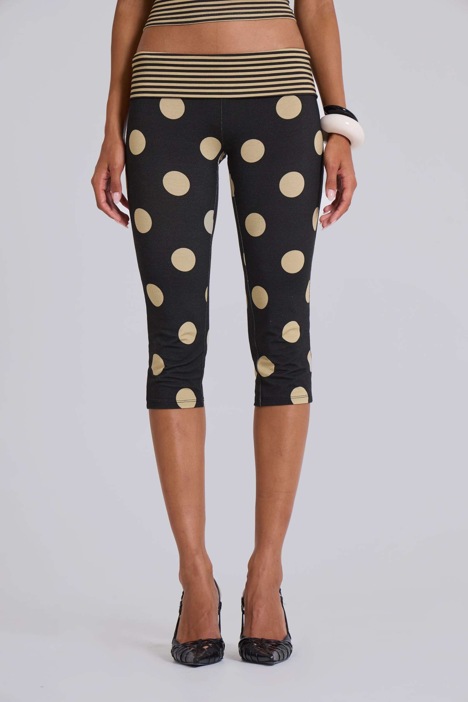 Lola Foldover Capris in Polkadot Stripe