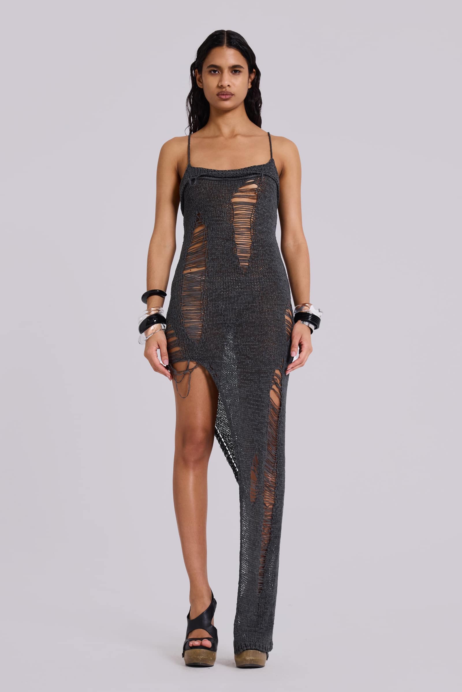 Zila Asymmetric Distressed Knit Dress