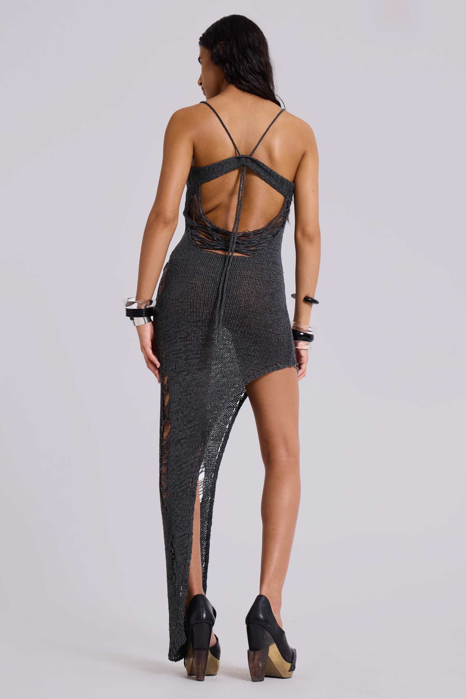 Zila Asymmetric Distressed Knit Dress