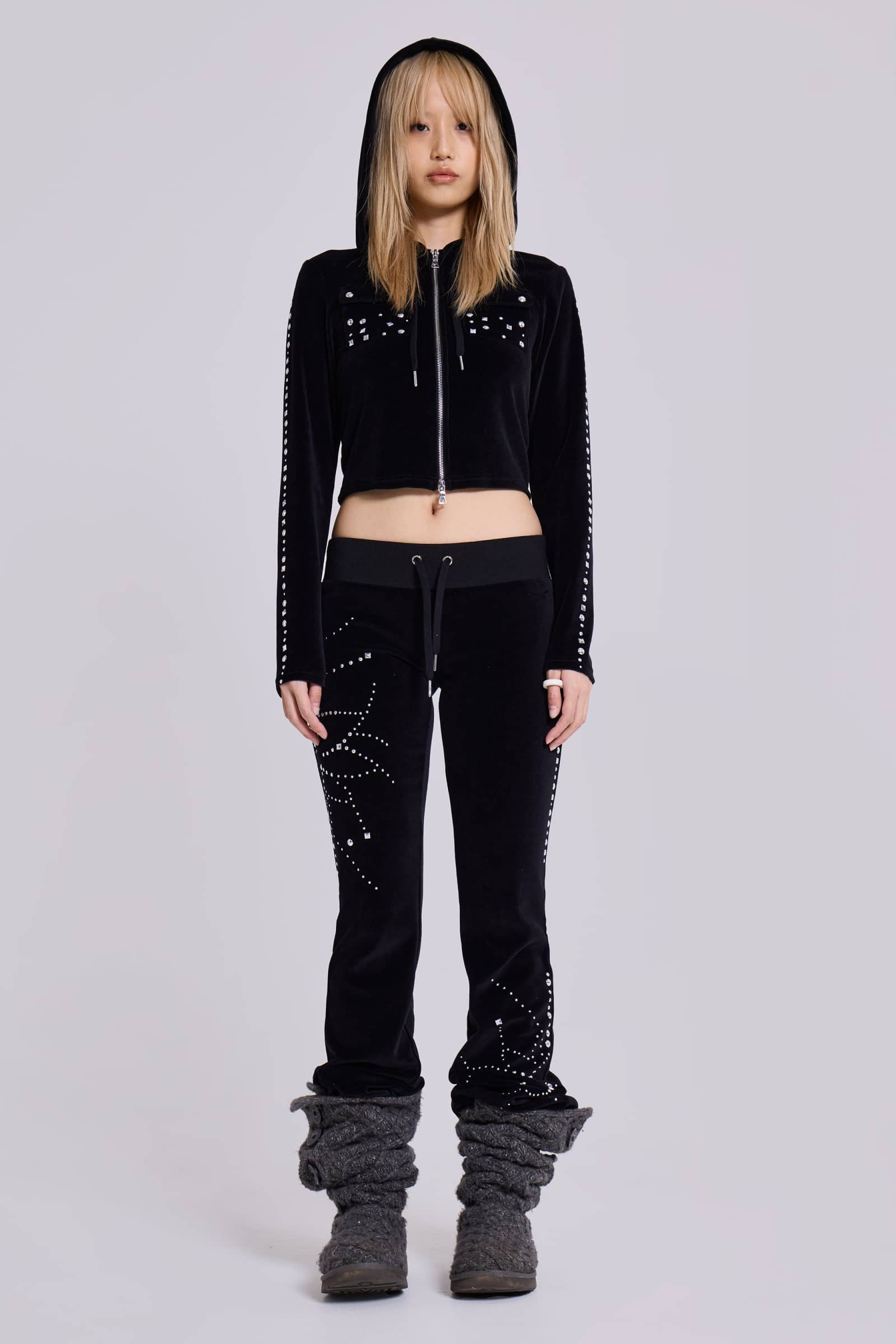 KatieJ Jade Velour Crew Neck Sweatshirt
