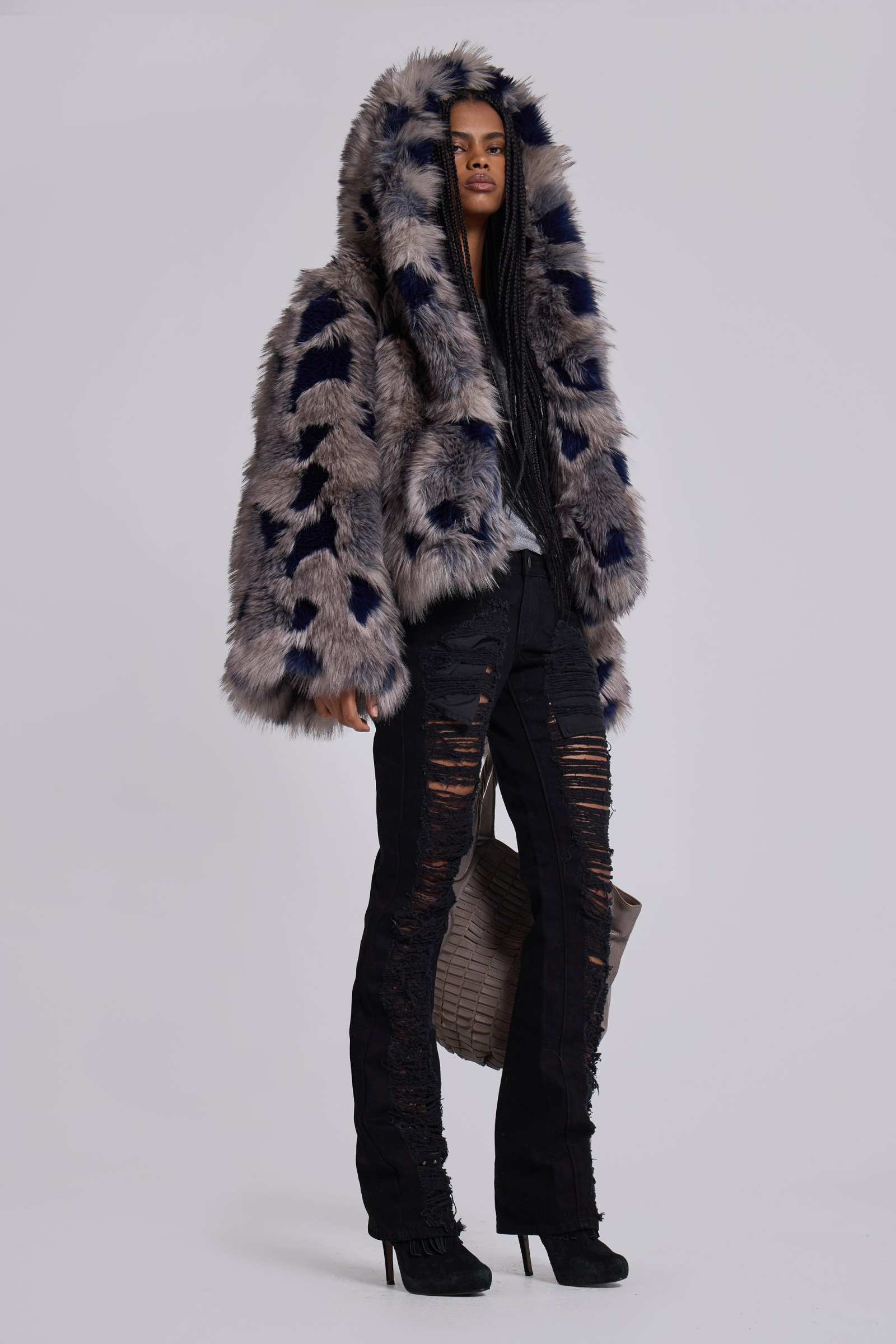 Oversized Faux Fur Patchwork Dress With Mixed Colors For Autumn Cozy Luxe Statement By Wavlynn main image 1