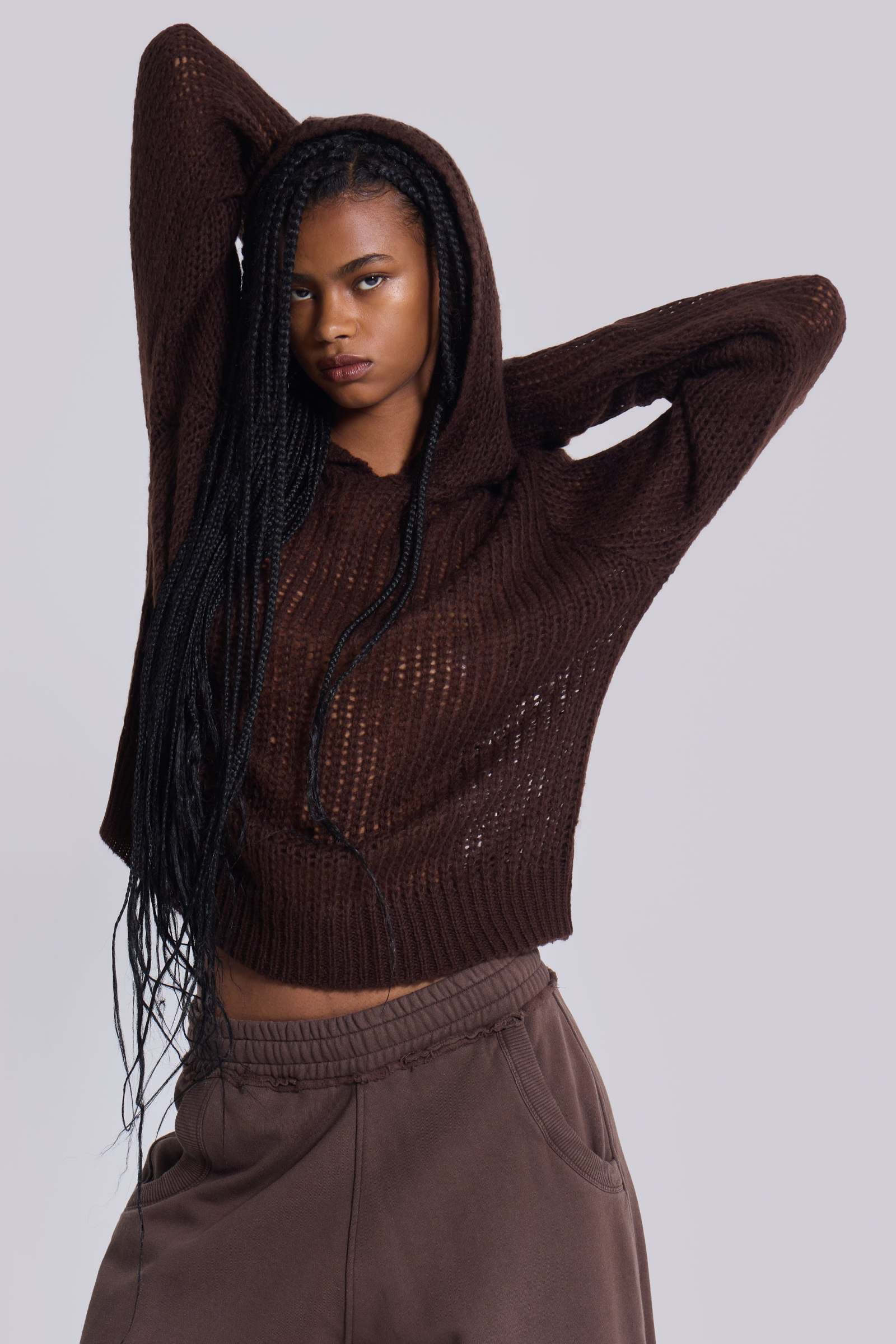 Open Gauge Knit Hoodie Jaded London