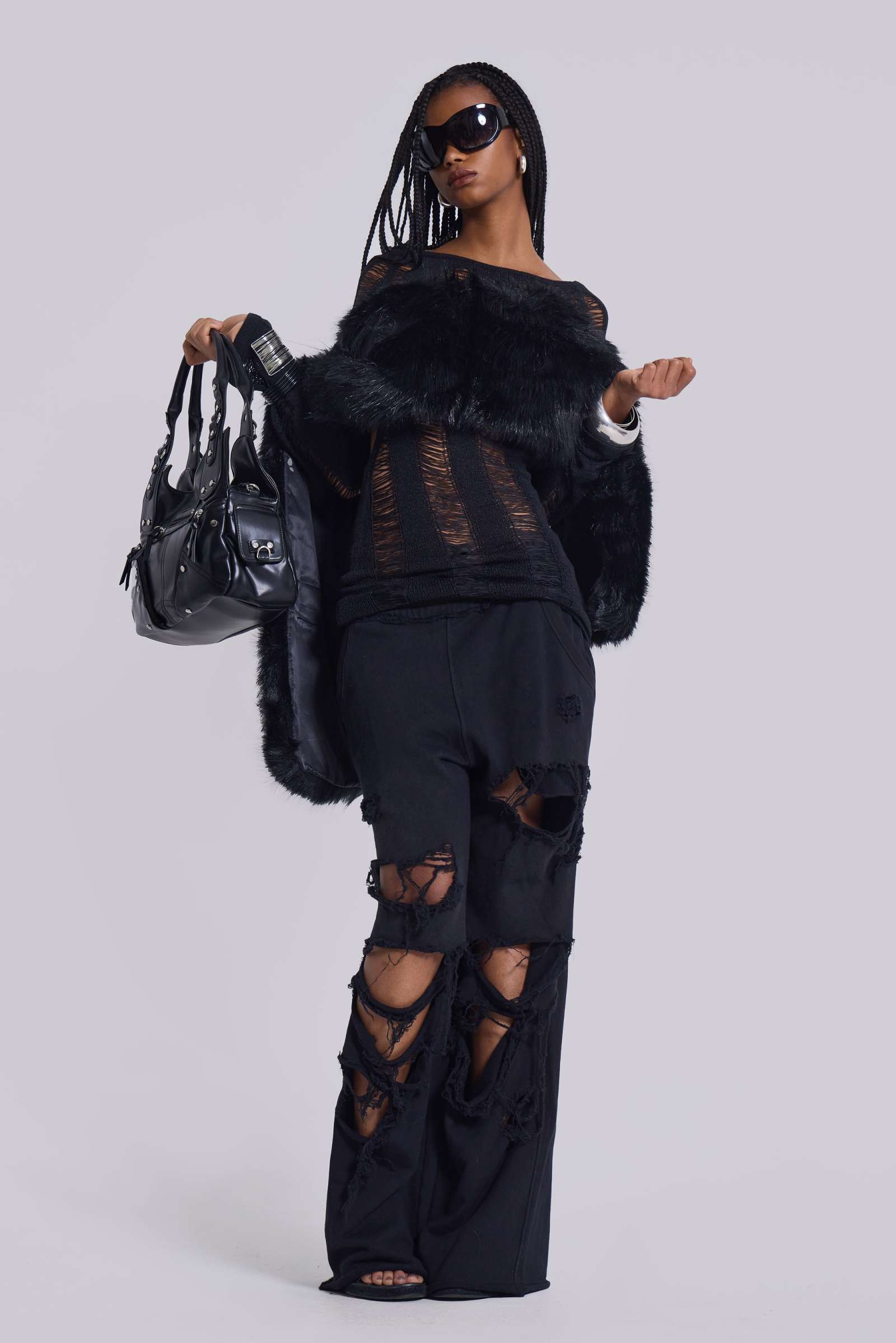 Black Destroyed Jersey Joggers