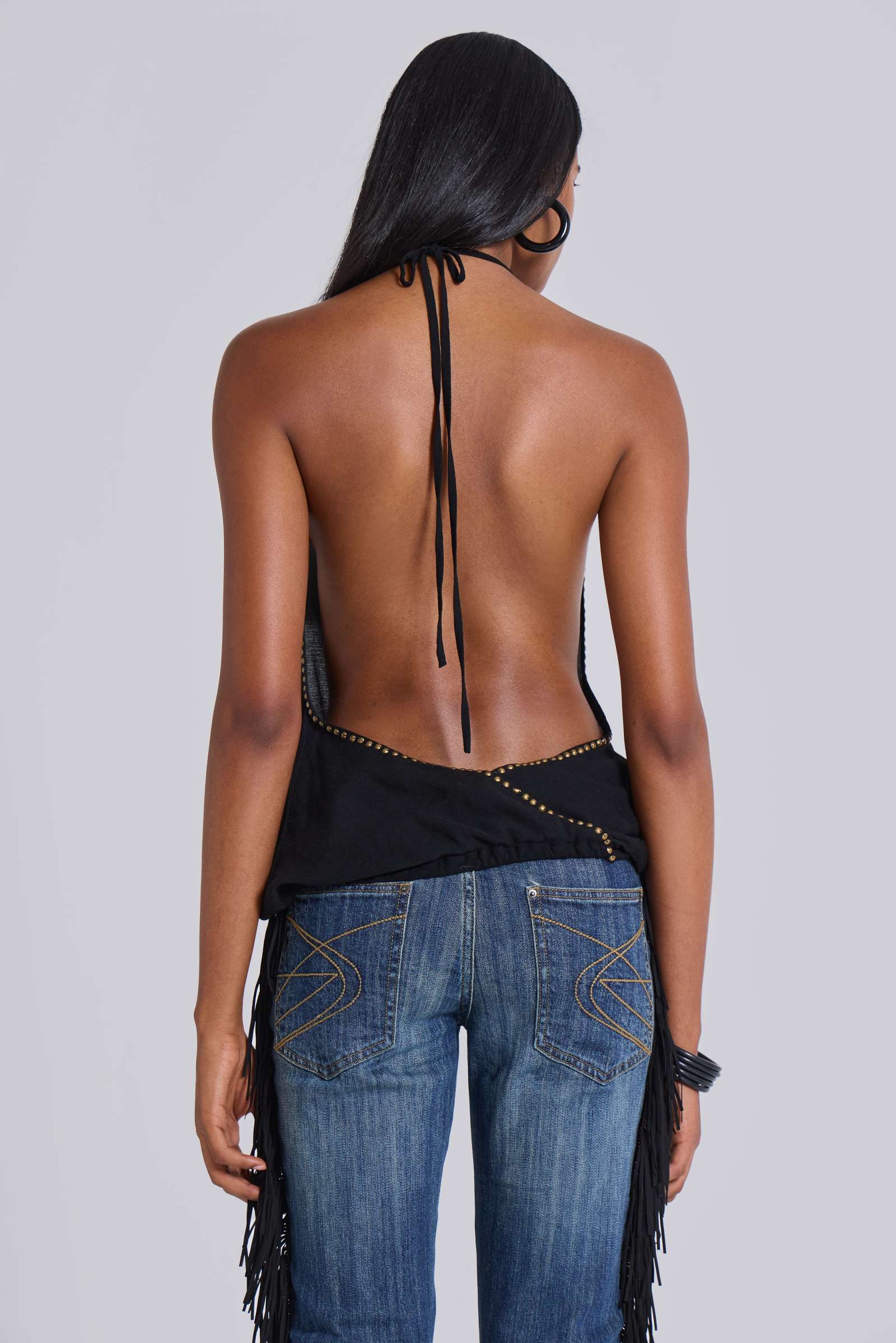 Tatiana Backless Studded Top in Black | Jaded London | Clothing