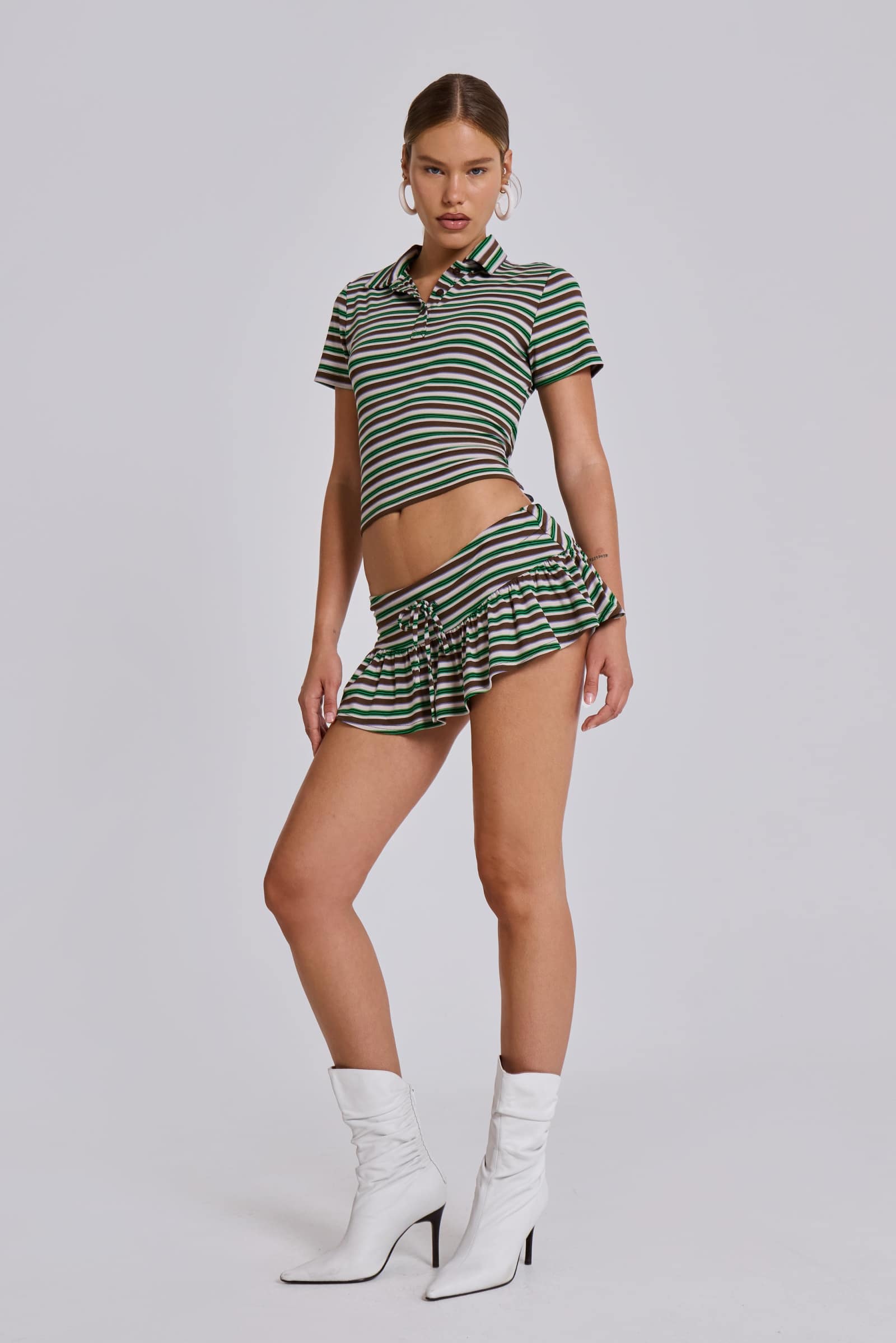 Maddie Cropped Stripe Polo in Melon