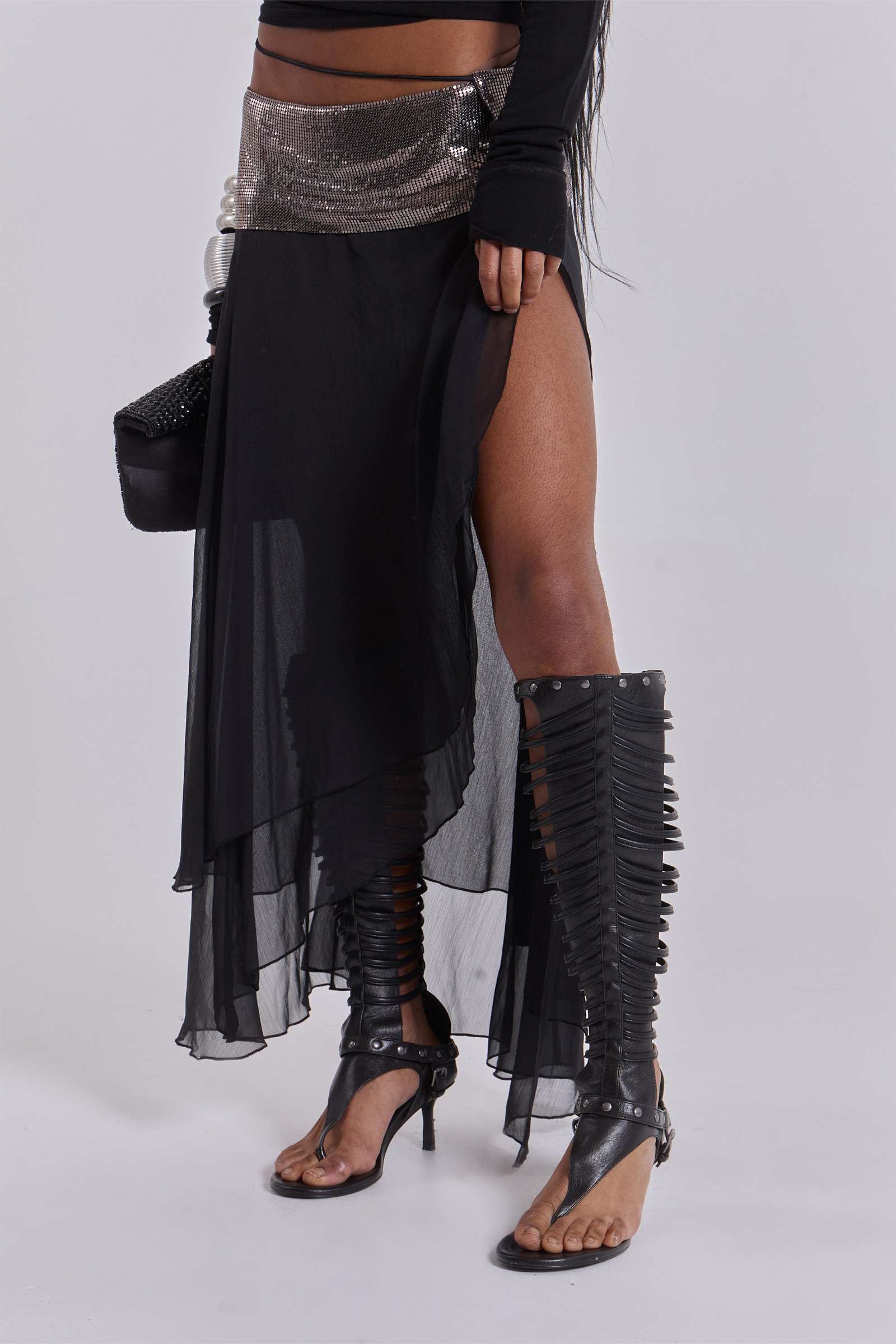 Evodia Chainmail Chiffon Wrap Skirt | Jaded London | Clothing