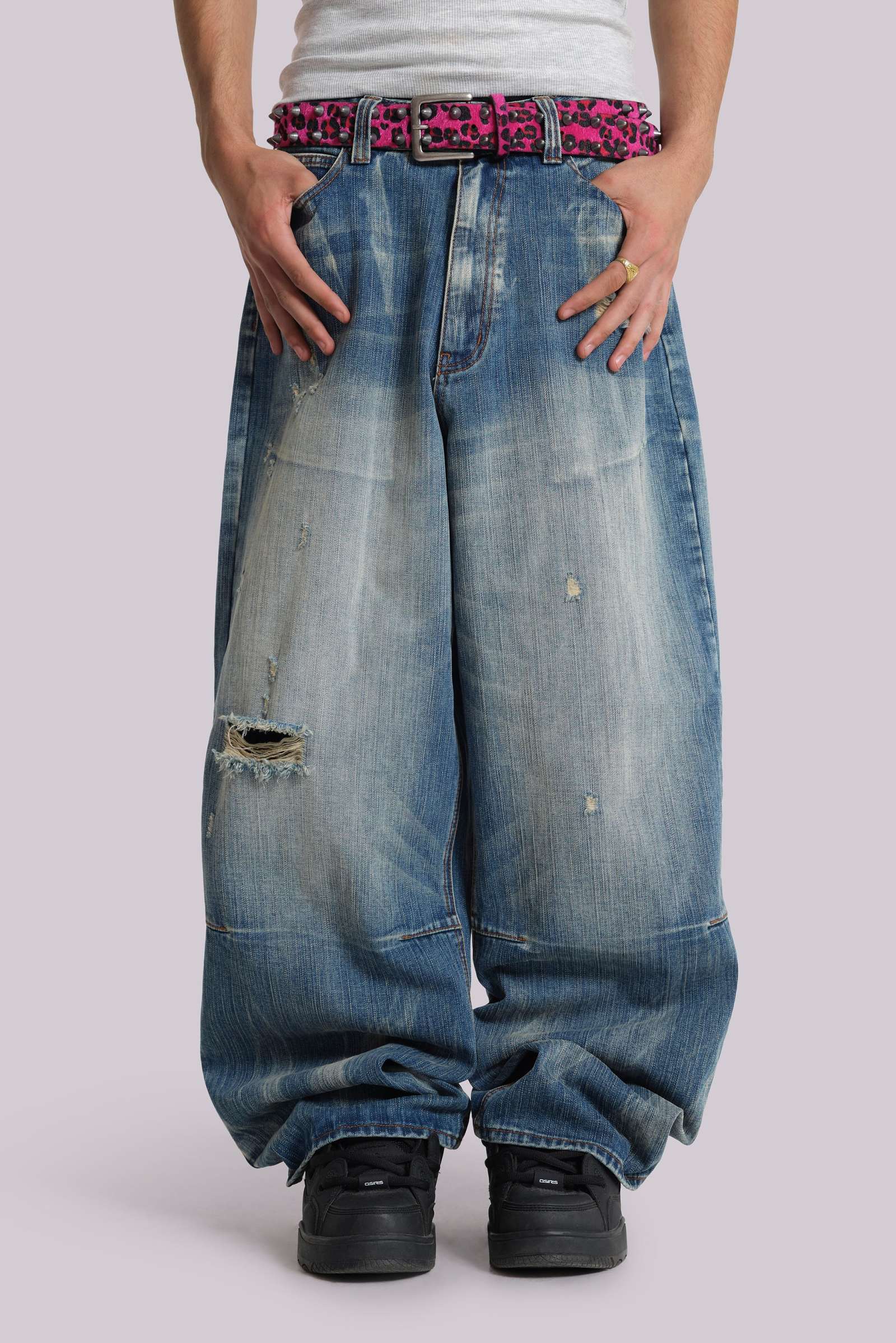 Men's Baggy Jeans | Leopard Colossus Jeans | Jaded London