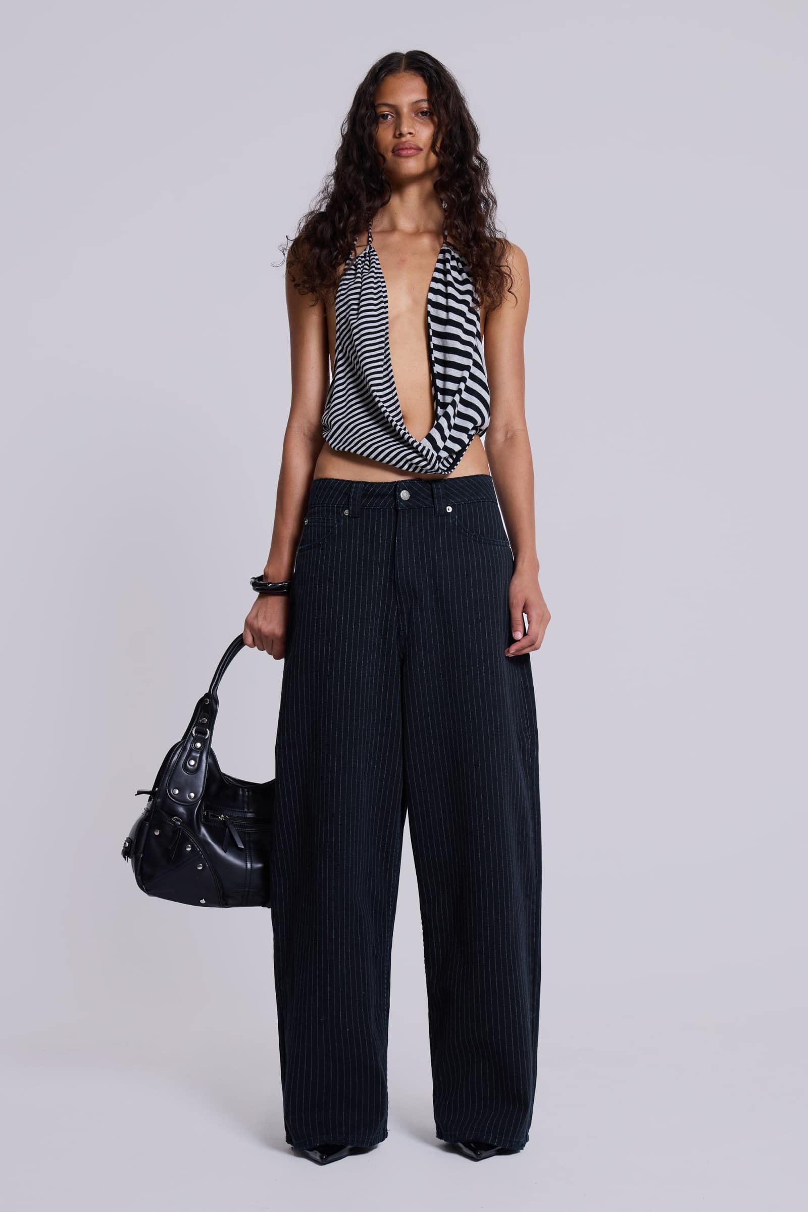 Pinstripe Iconic Stretch Jeans, Pearl/white