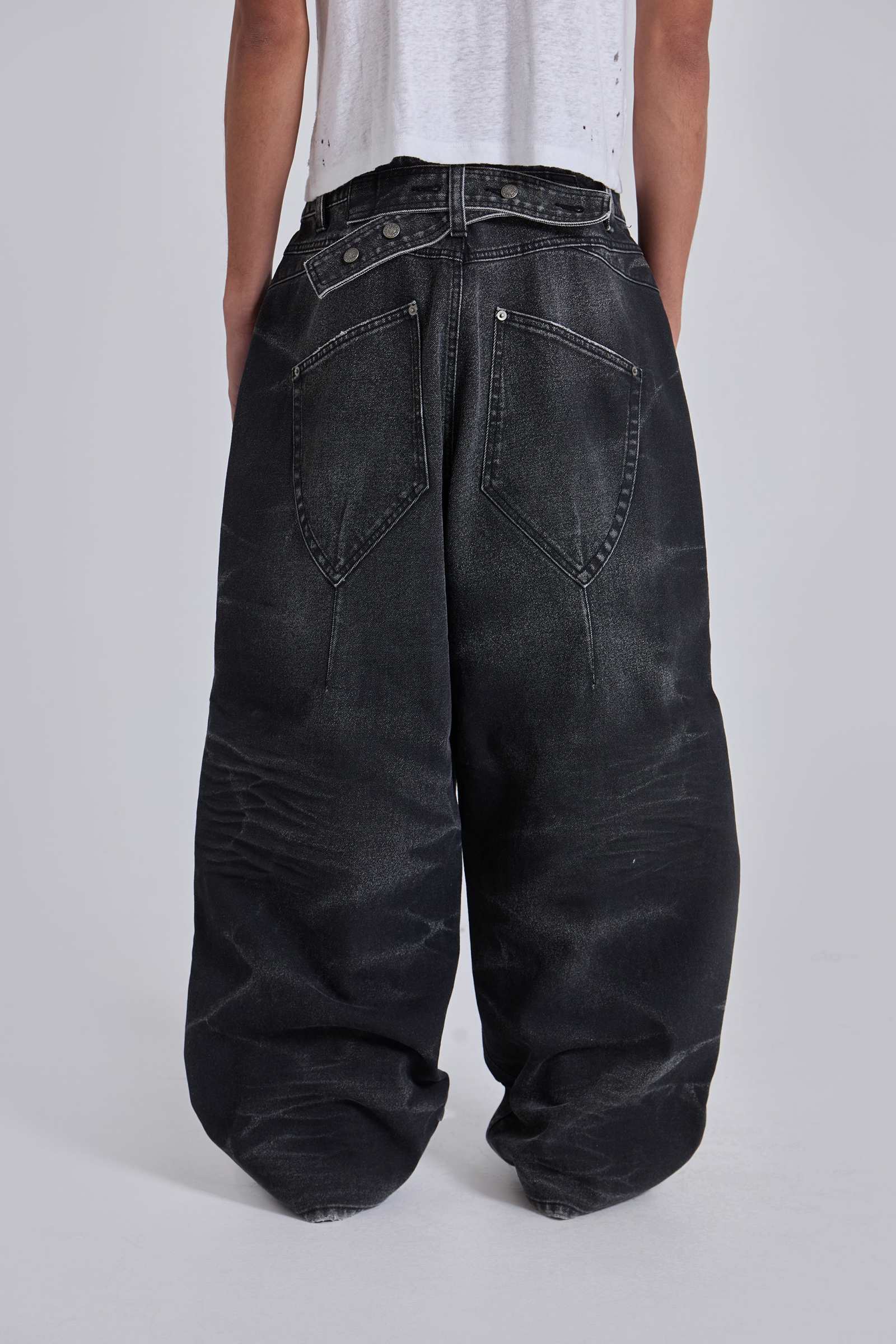 パンツ Jaded London black white baggy denim w30 ☆JADED LONDON UK☆ Washed Black Laced Bootcut Jeans (JADED