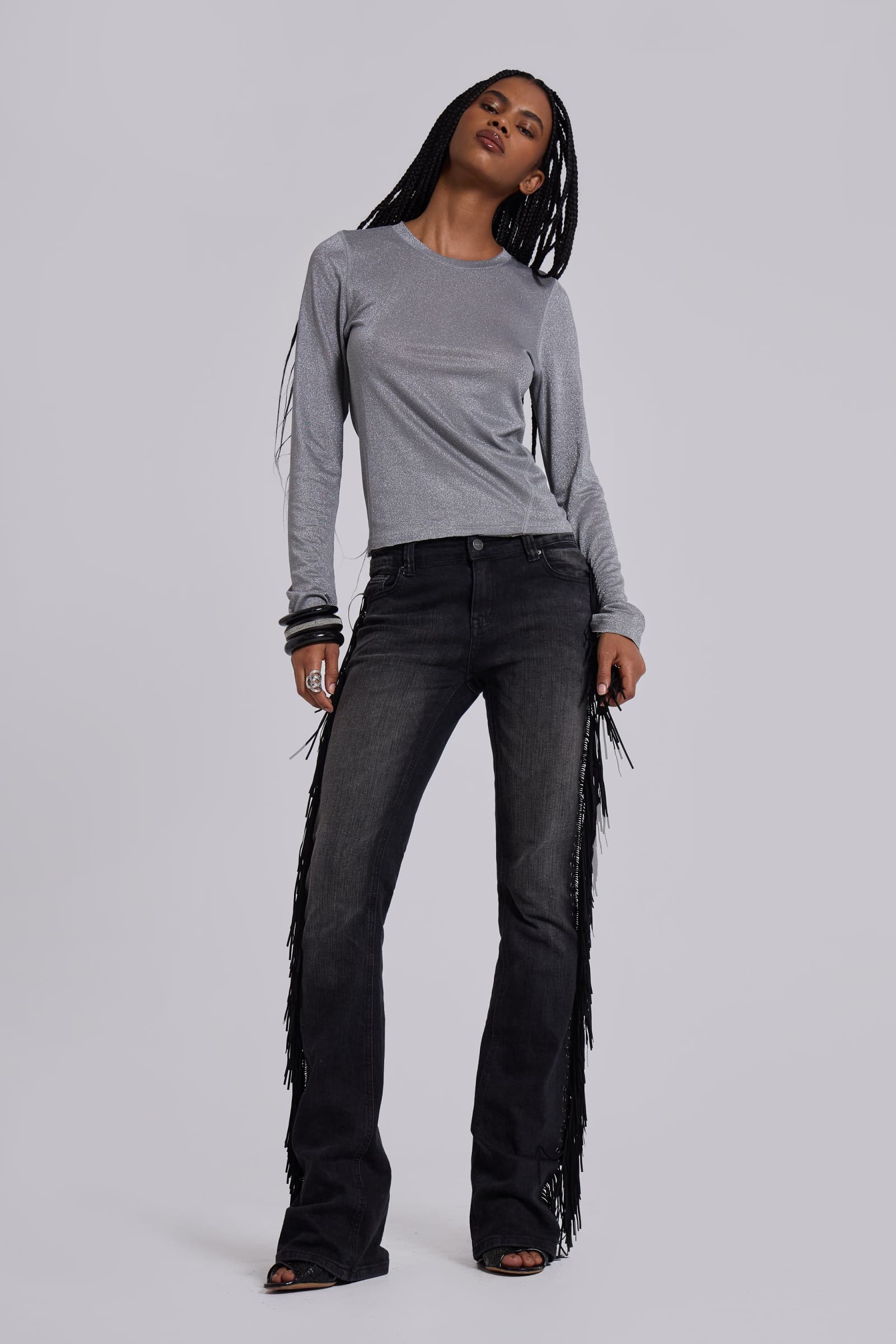 El Topo Fringe Bootcut Jeans in Black Wash | Jaded London