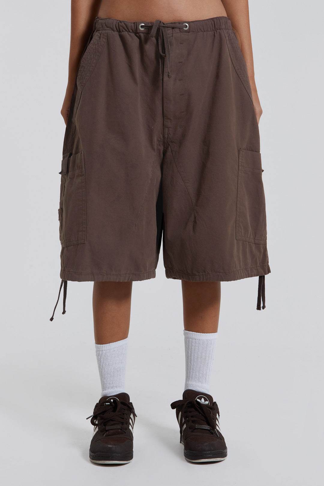 Men Navy Blue Cargo Pocket Parachute Shorts