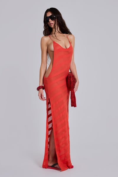 Noir Knit Maxi Dress In Coral