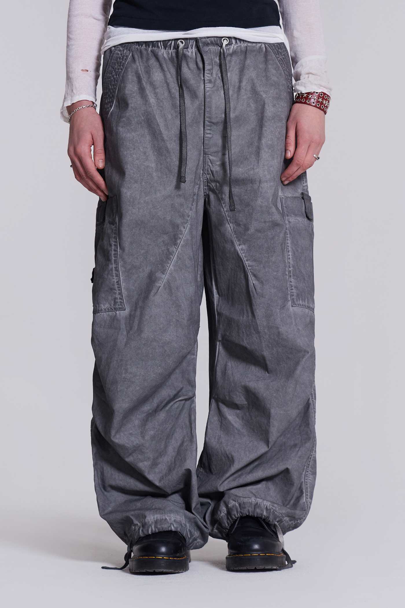 Shop Black Oil Wash Parachute Pants | Jaded London | Clothing