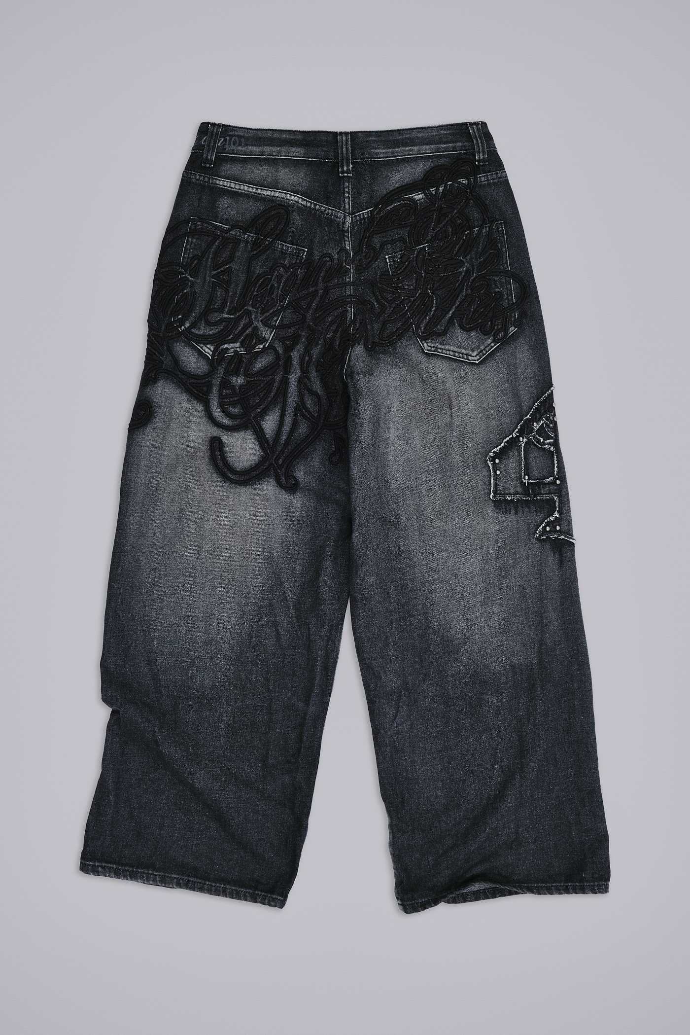 Black Raised Embroidery XL Colossus Jeans