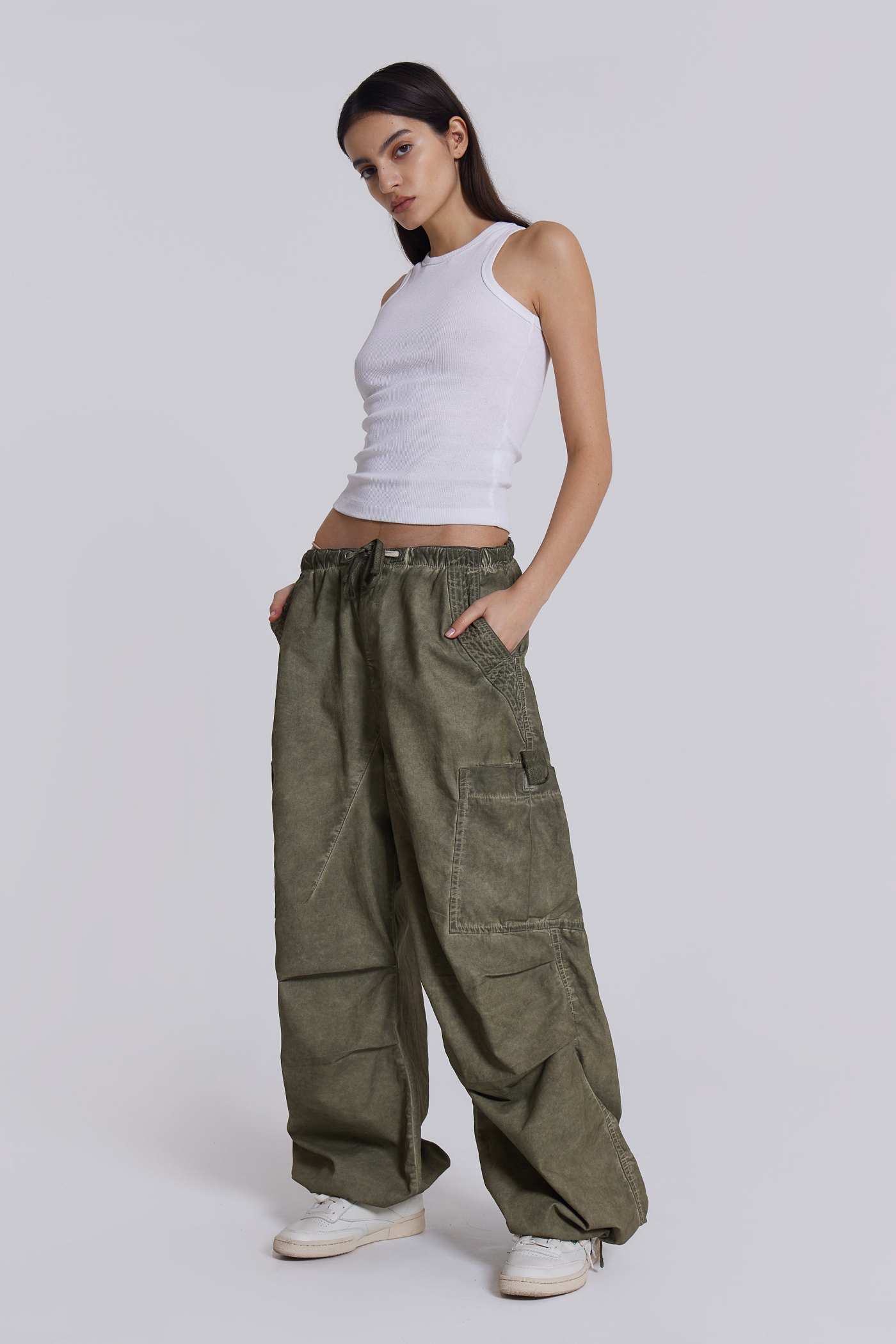 Khaki Oil Wash Parachute Pants