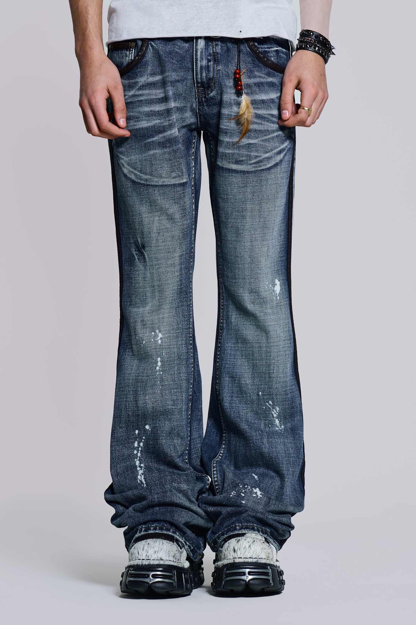 Vintage Blue Feather Drift Bootcut Jeans