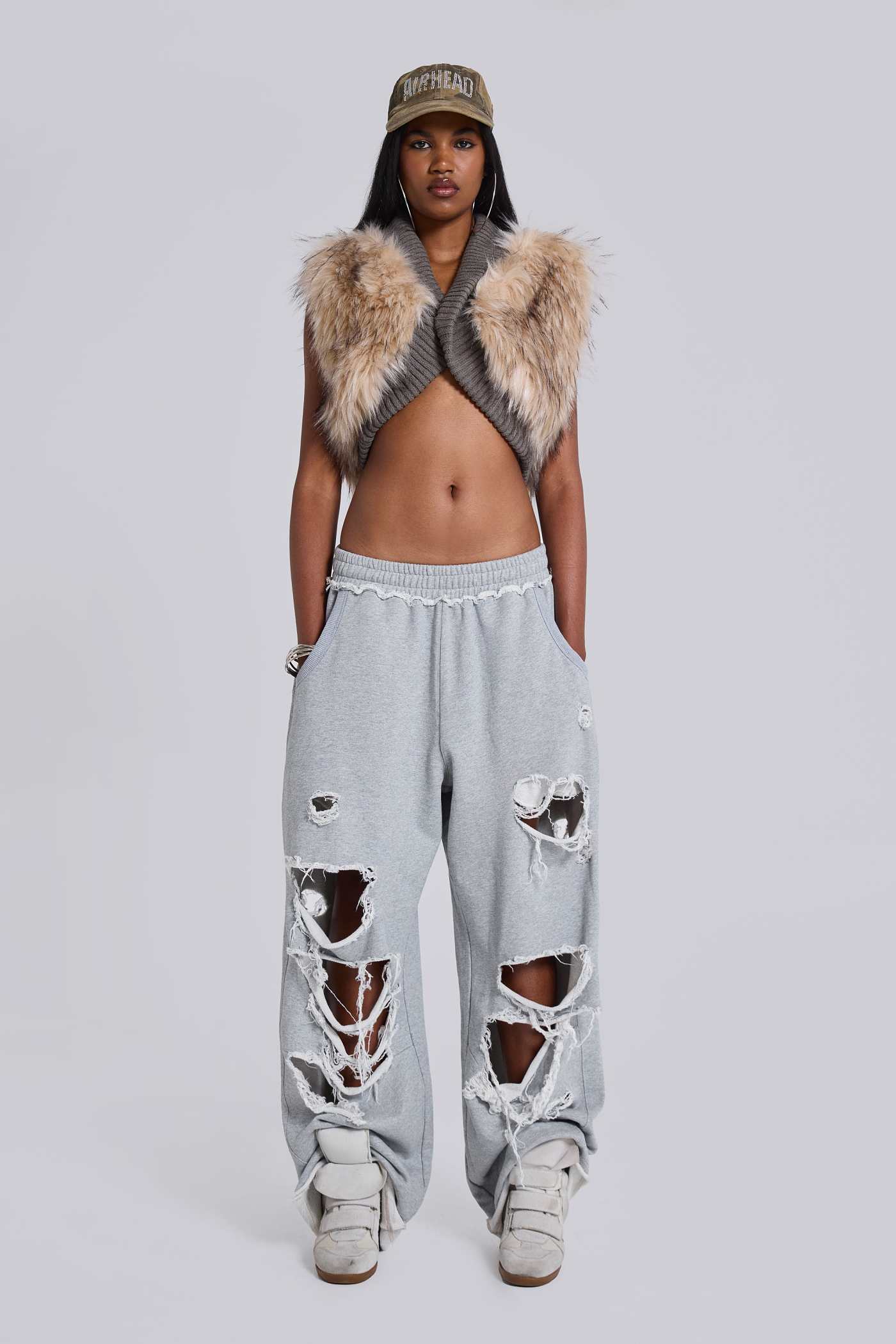 Distressed Grey Marl Baggy Monster Joggers