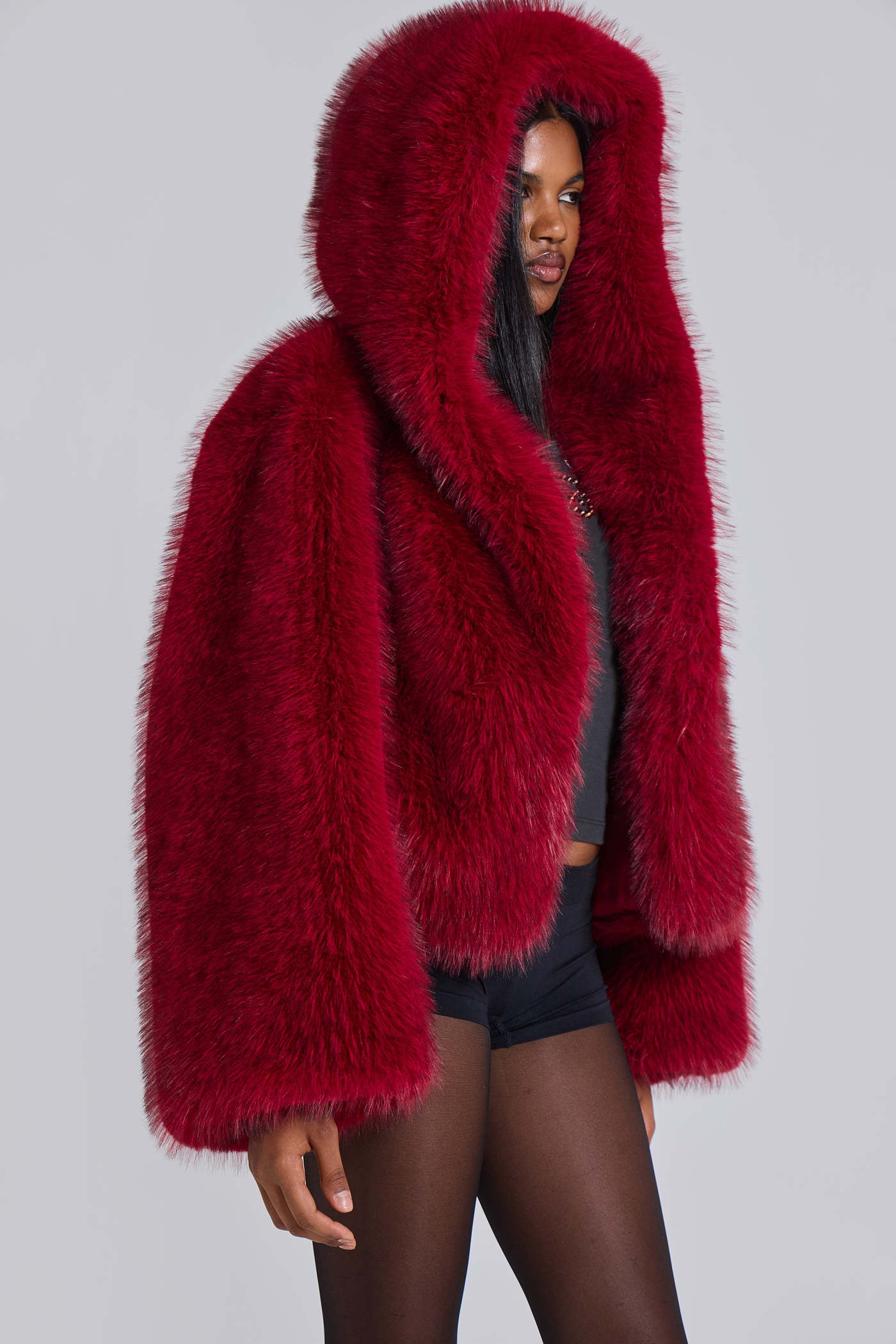 Mara Oversized Faux Fur Coat in Red