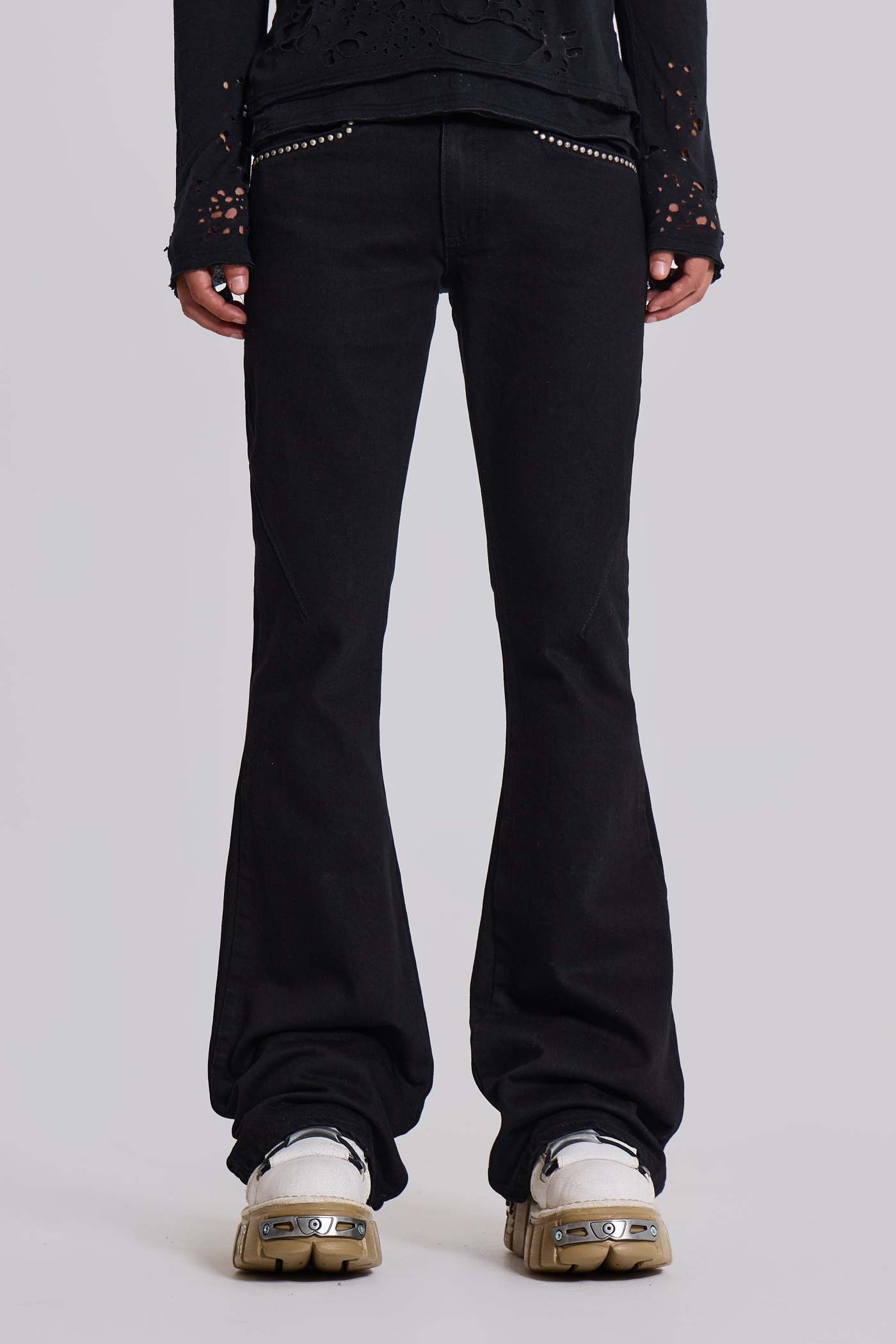 Jet Black Studded Drift Bootcut Jeans