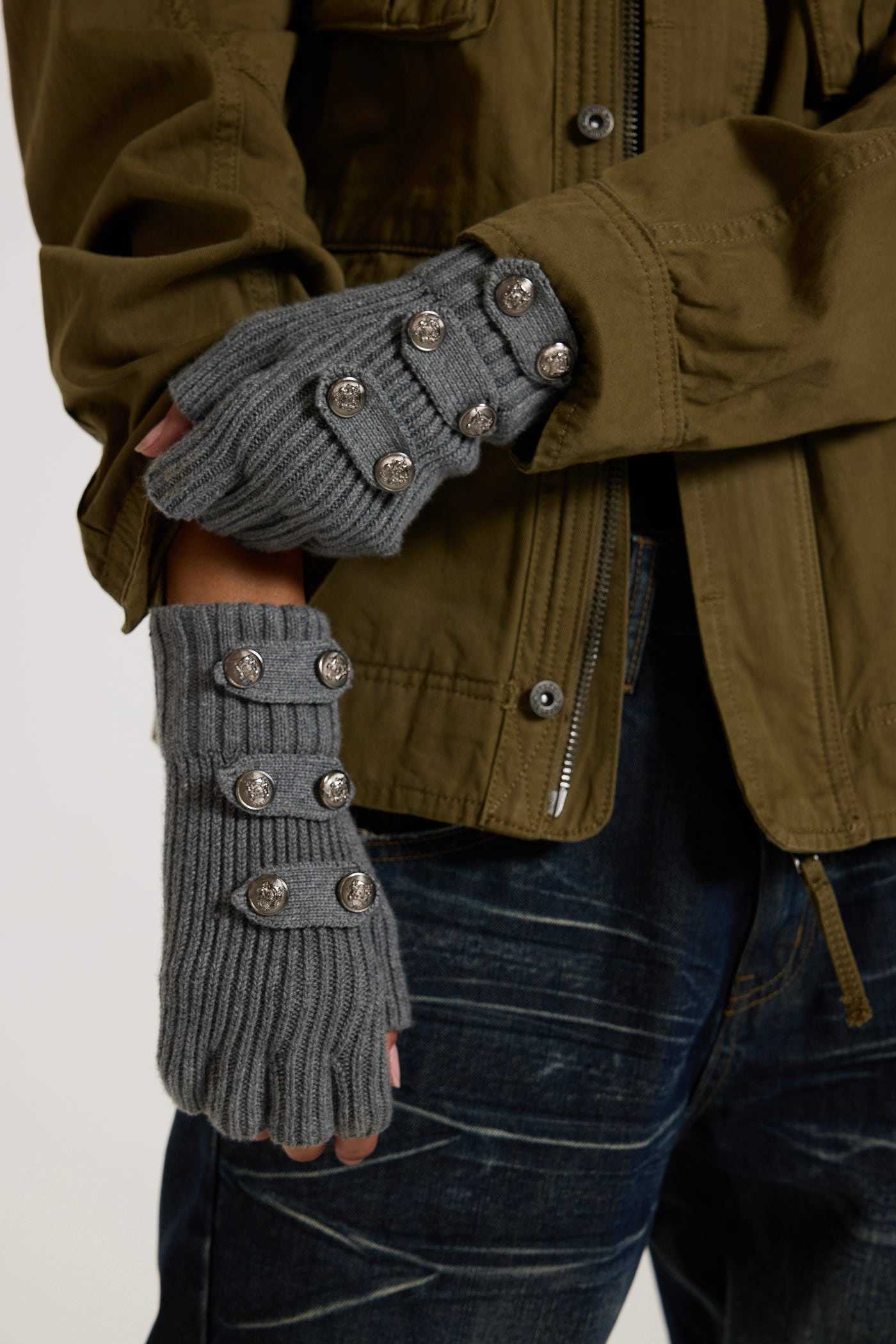 Grey Drummer Fingerless Gloves