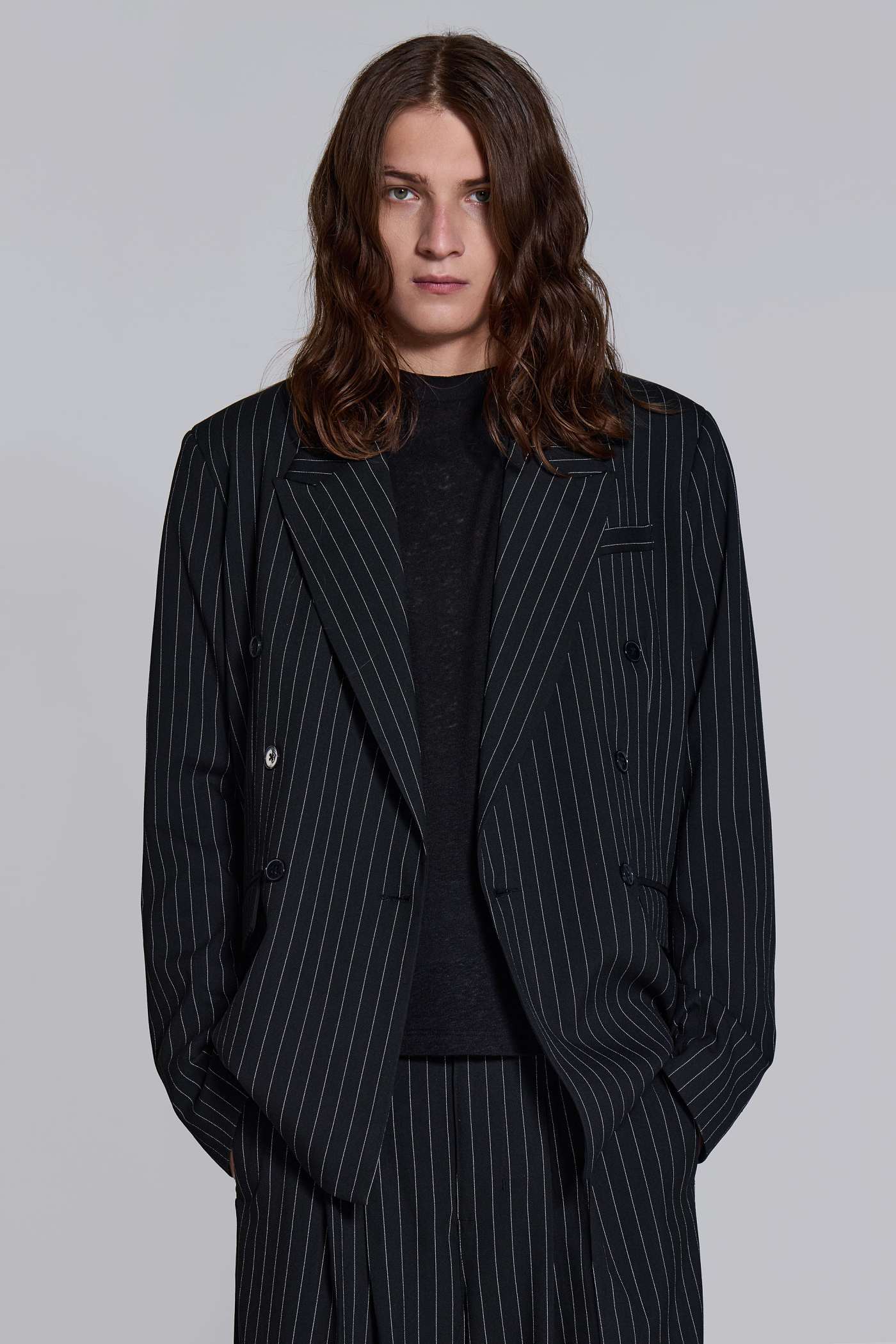 Goliath Pinstripe Double Breasted Boxy Blazer