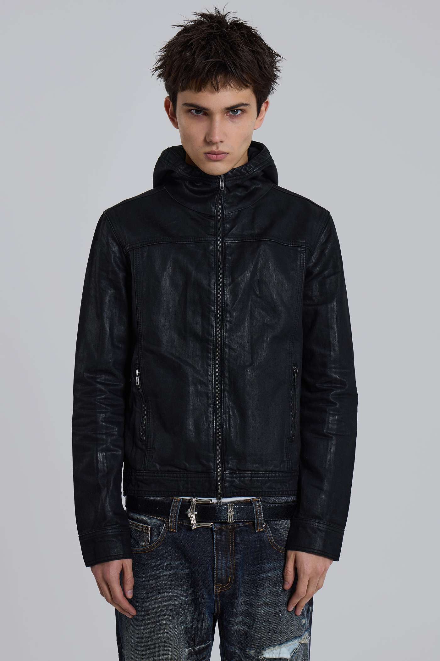 Black Bedrock Waxed Hooded Denim Jacket