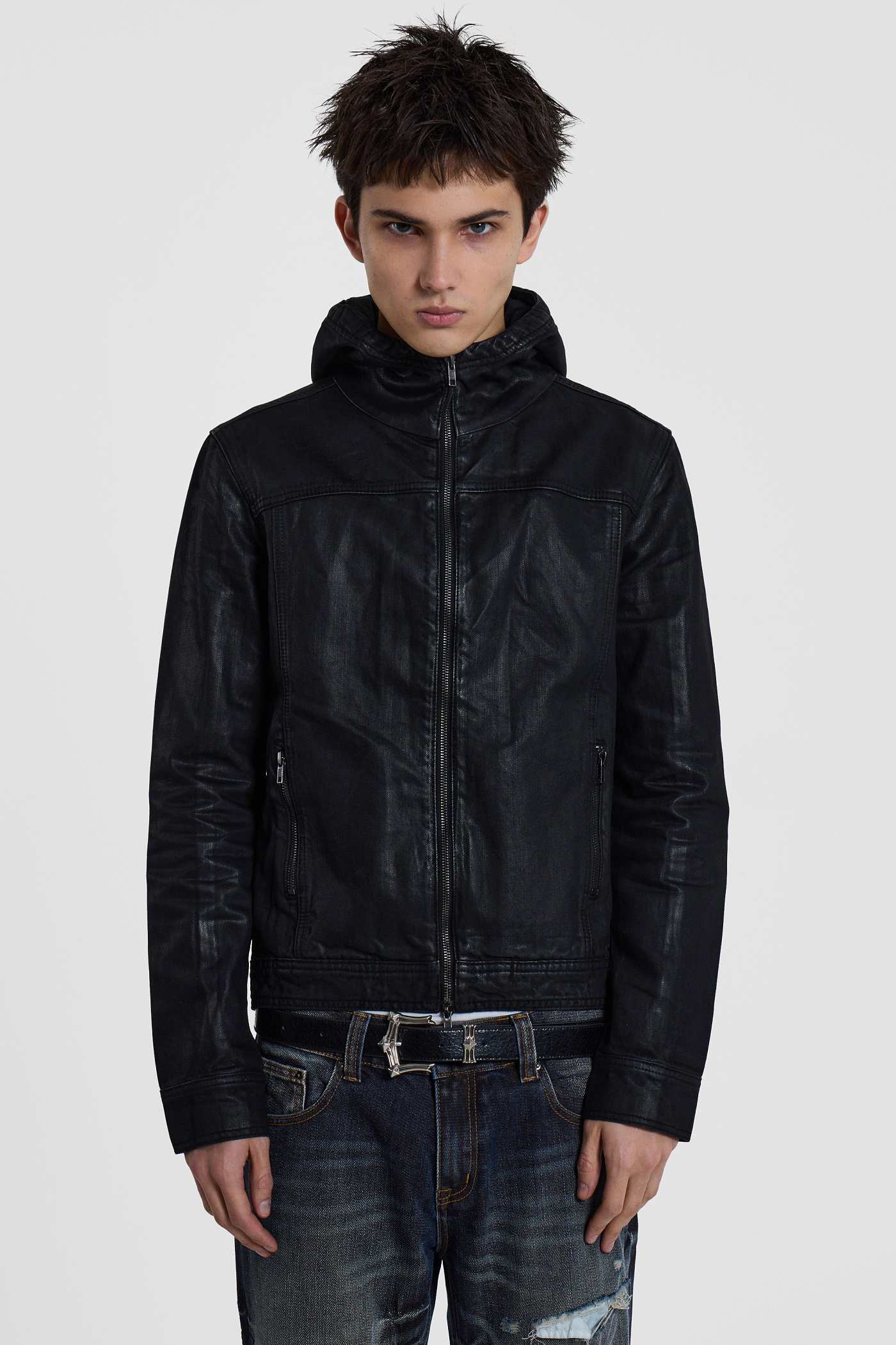 Black Bedrock Waxed Hooded Denim Jacket