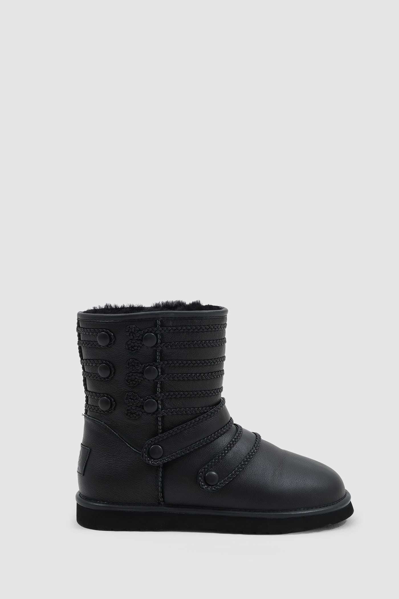 Black Leather Drummer Shearling Boots