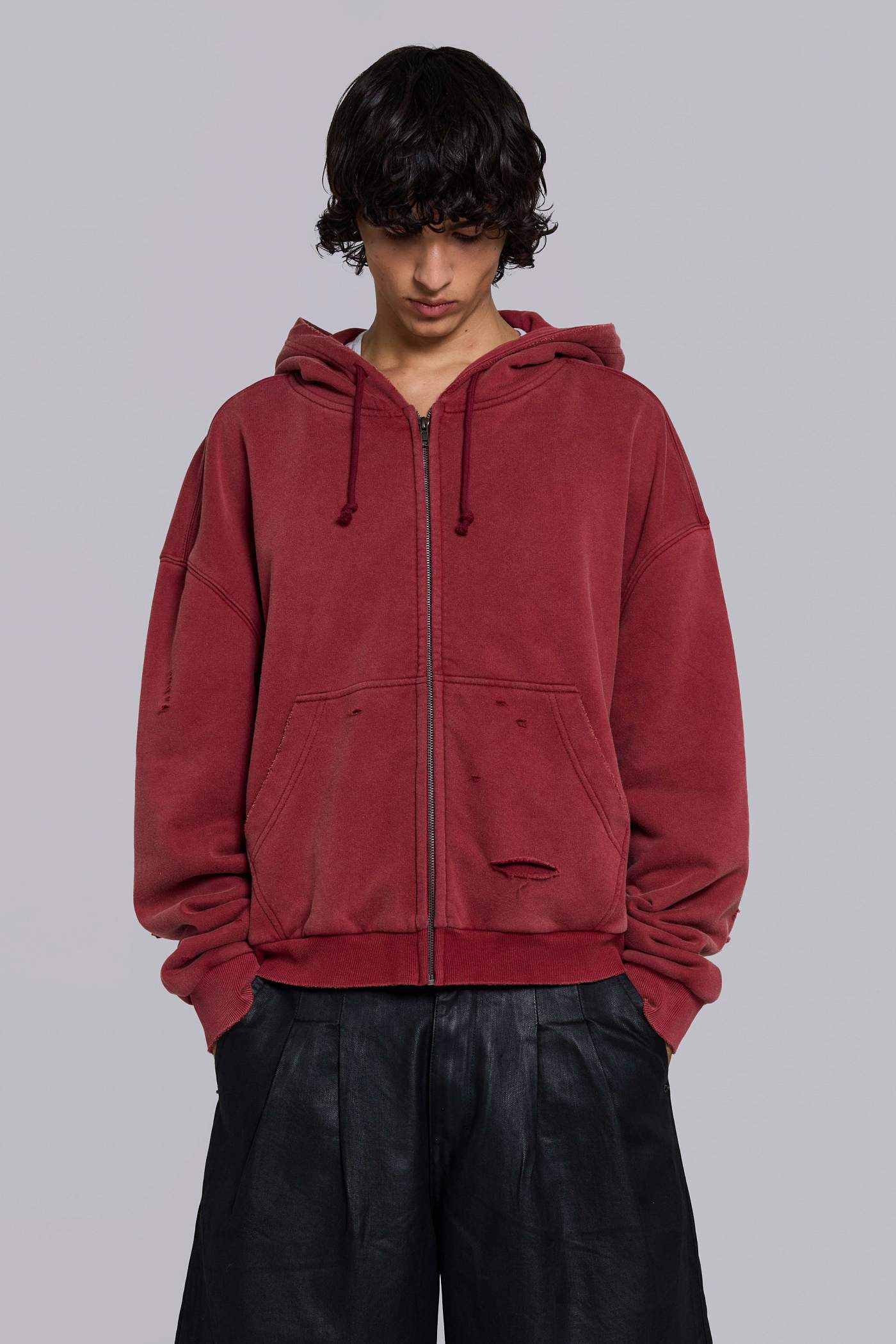 Red Sun Faded Waffle Lined Zip Hoodie