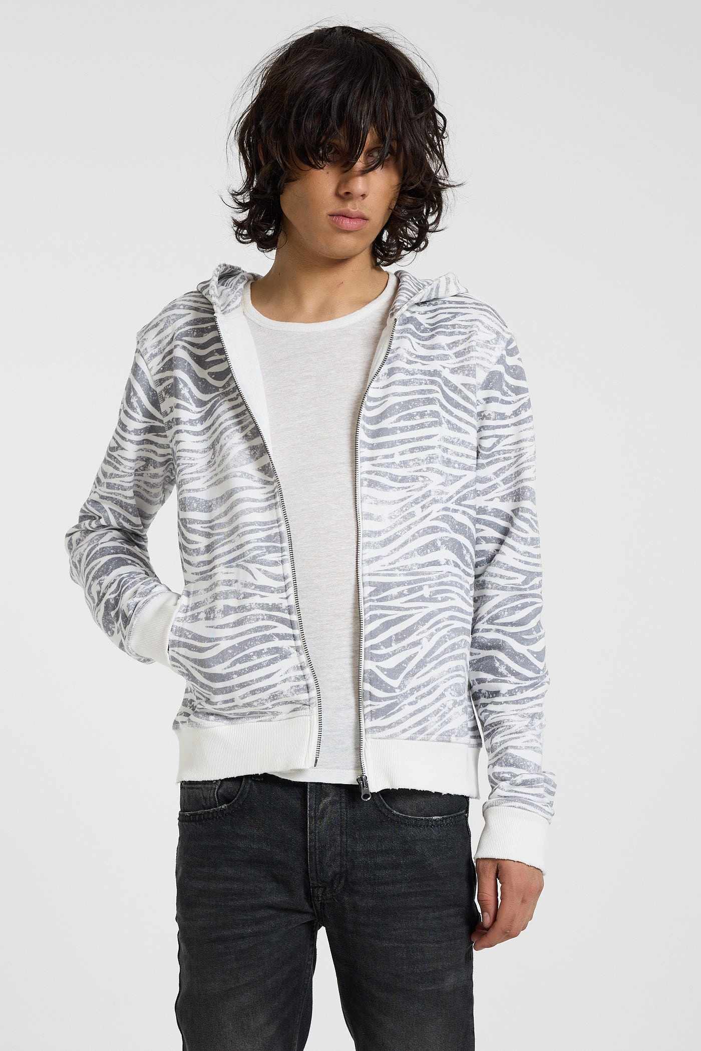 Distressed Zebra Print Hoodie