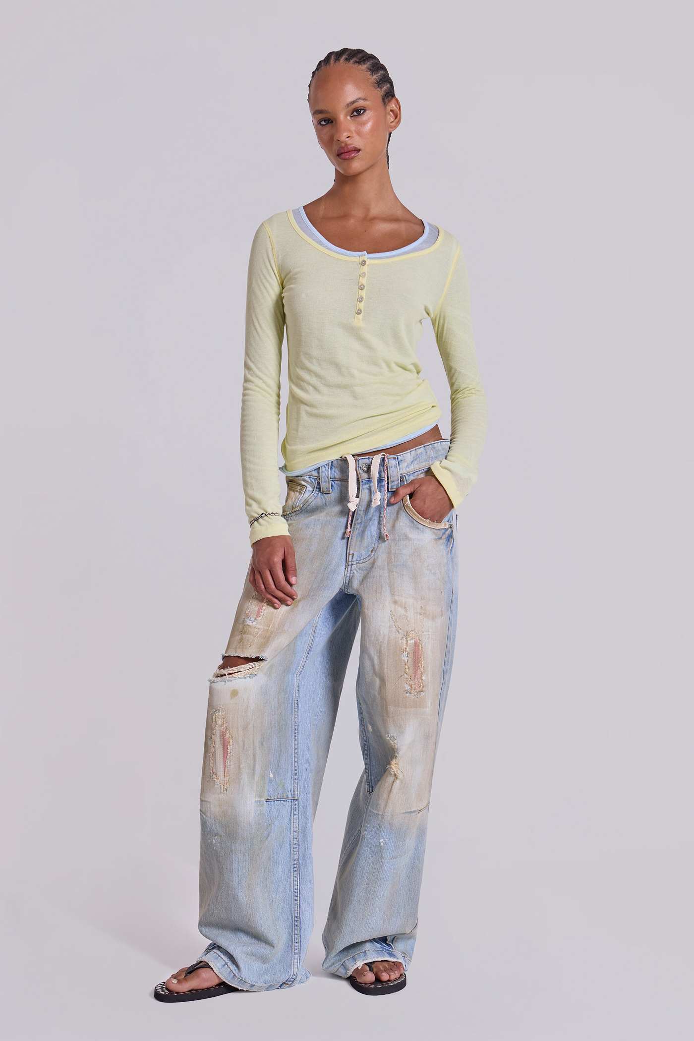Sheer Henley Top in Buttercup