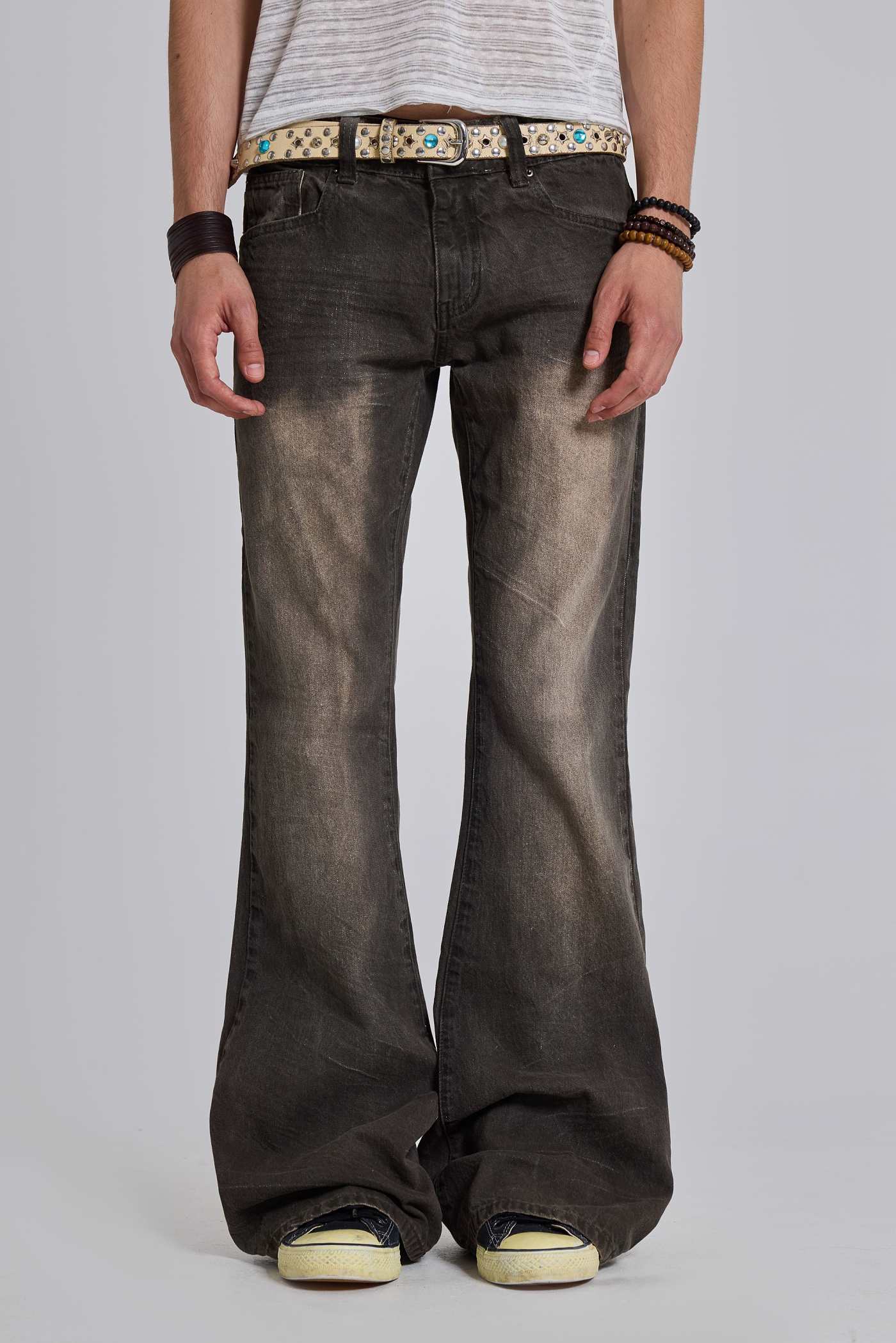 Brown Creased Drift Bootcut Jeans