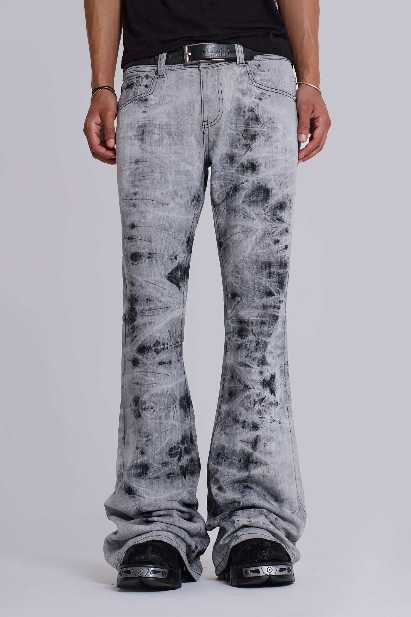 Grey Tie Dye Drift Bootcut Jeans