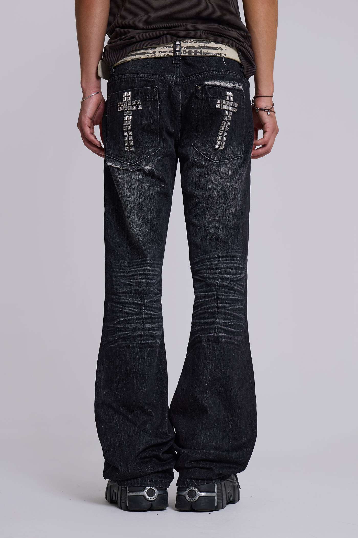 Black Cross Stud Drift Bootcut Jeans