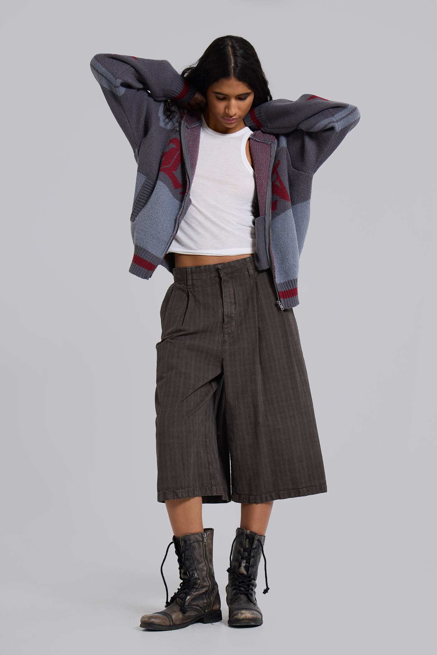 Brown Check Jumbo Jorts | Jaded London | Clothing