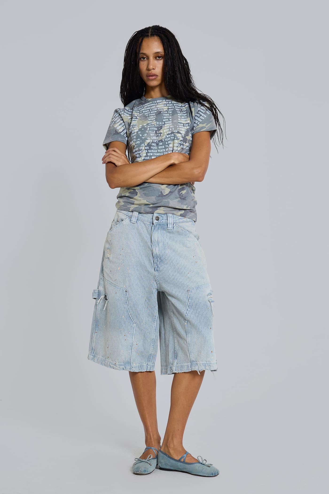 Pinstripe Double Knee Carpenter Jorts