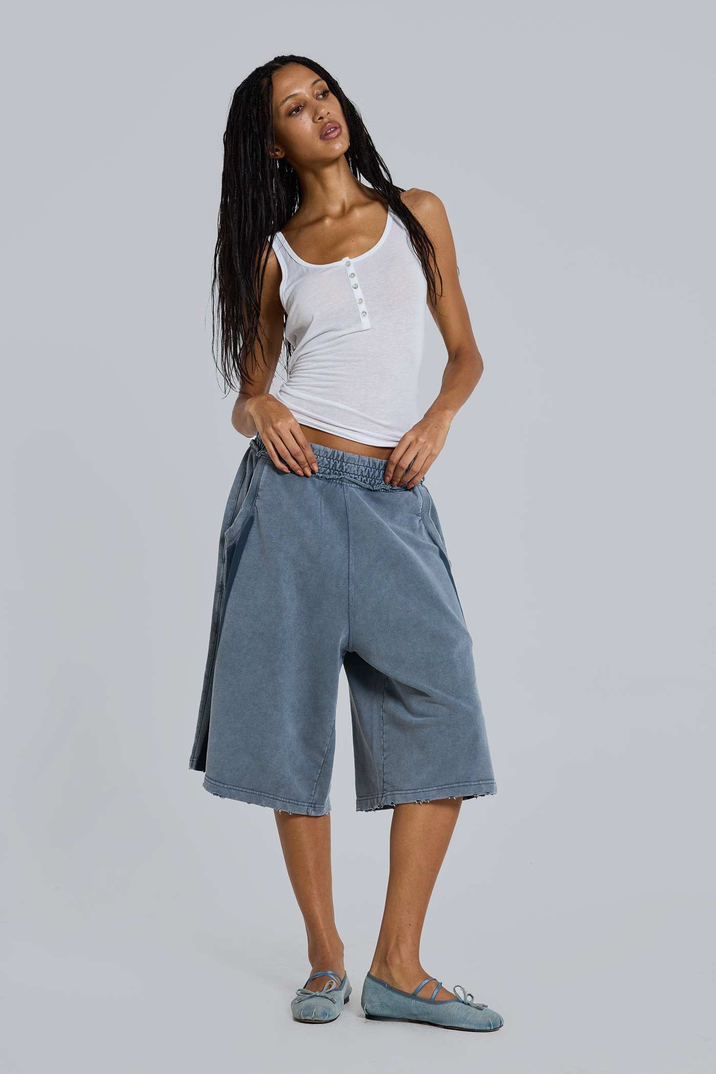 Washed Grey Sporty Stripe Monster Jogger Shorts