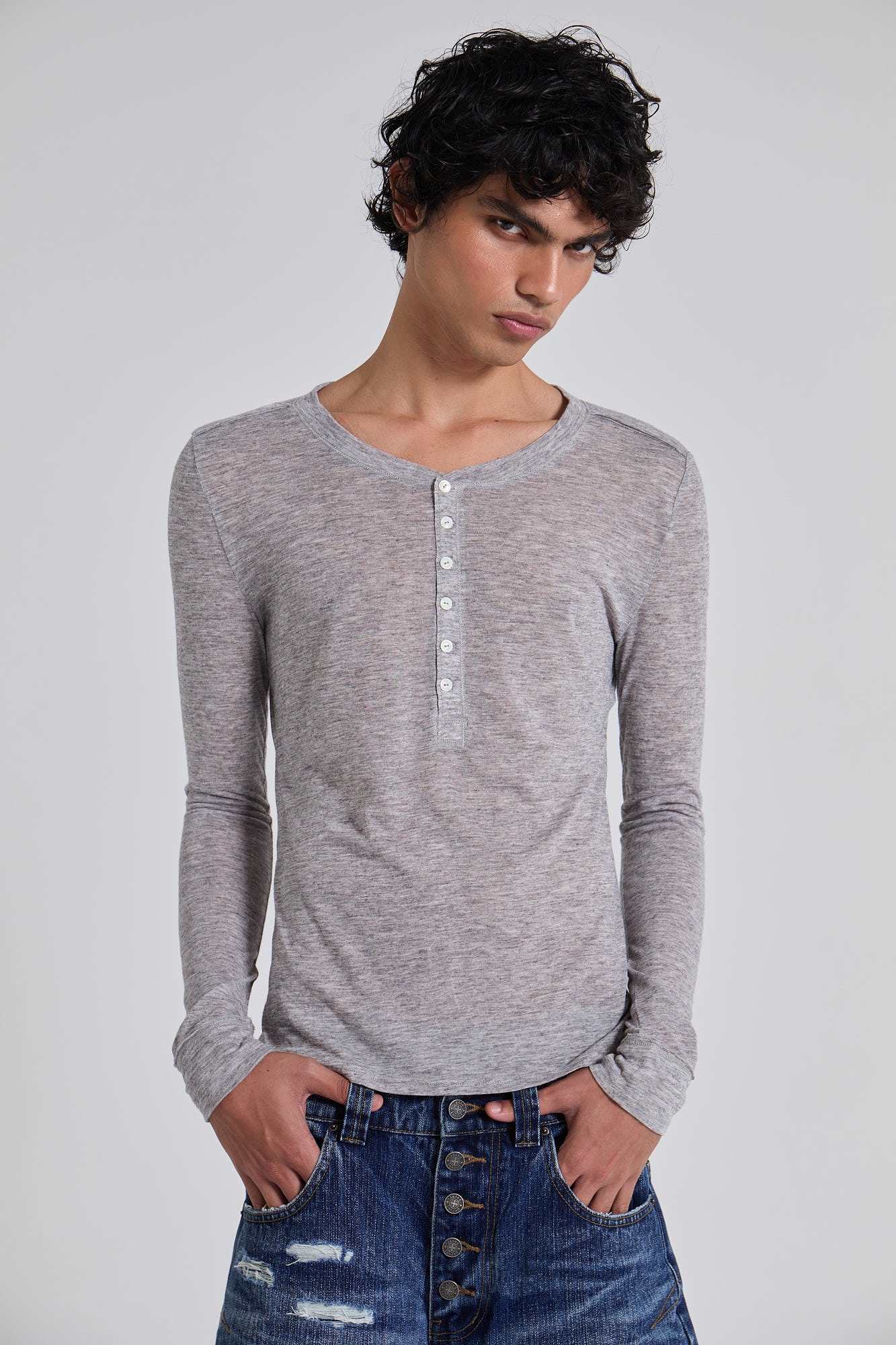 Grey Marl Haze Henley Top