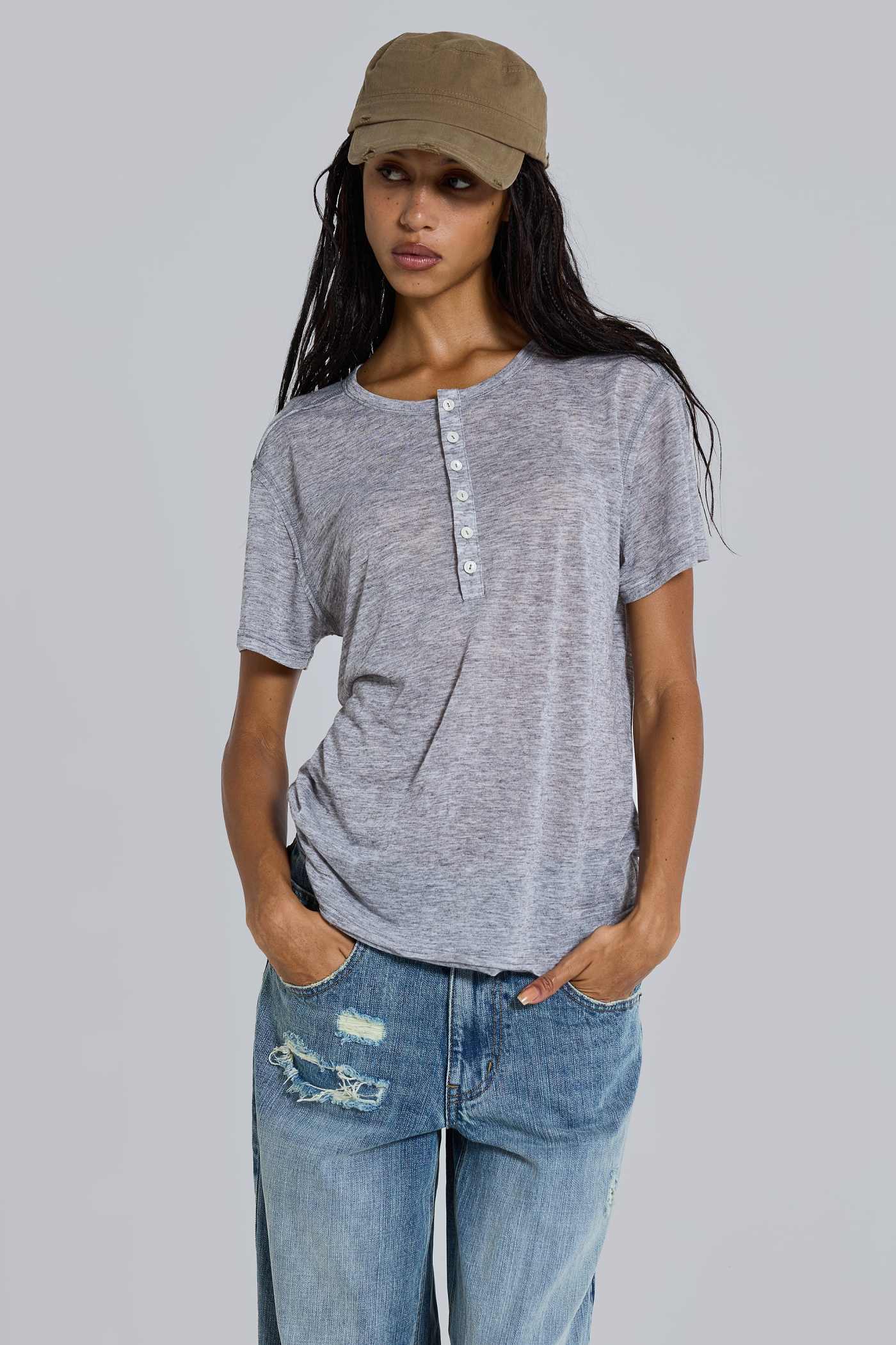 Grey Marl Haze Henley T-Shirt