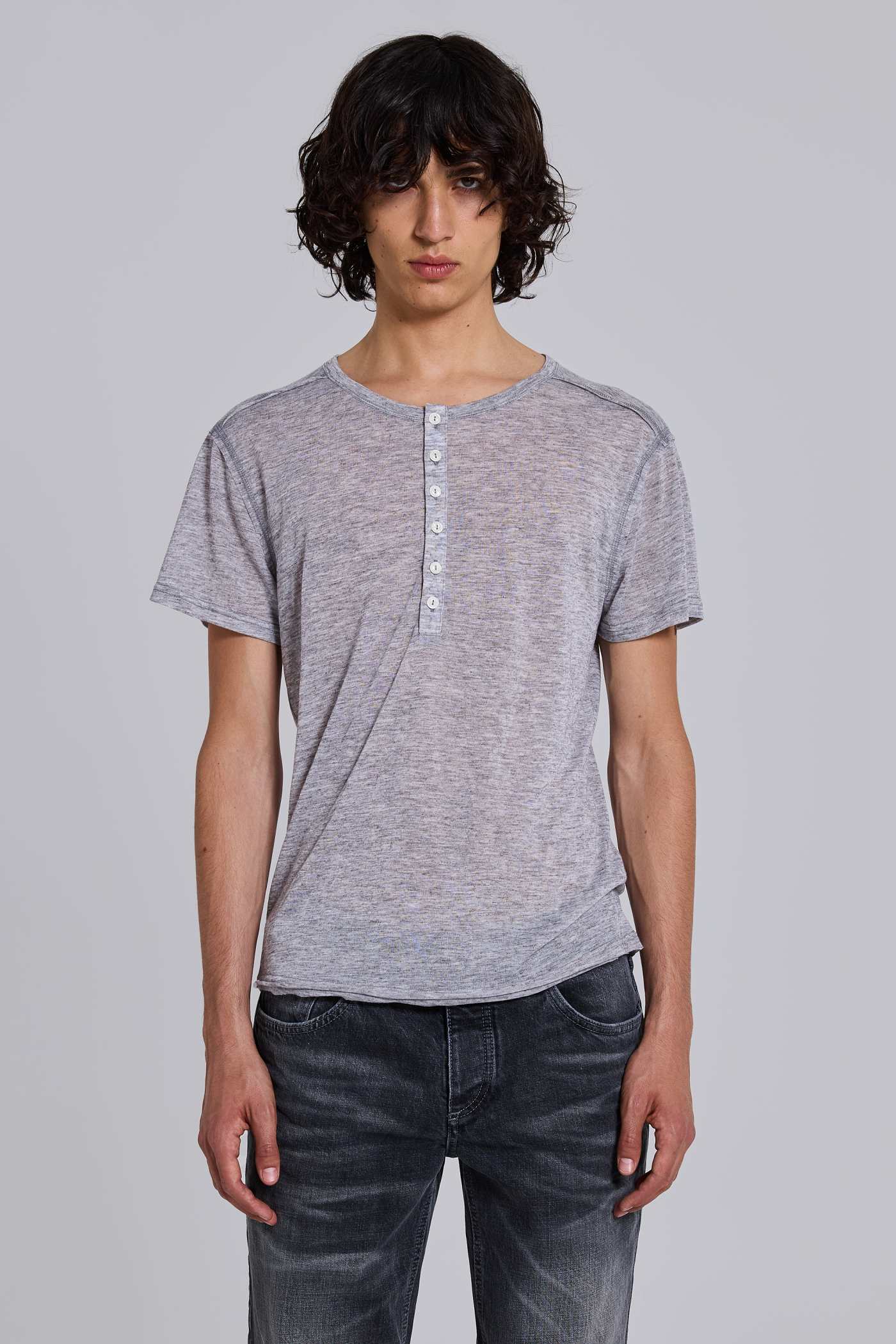 Grey Marl Haze Henley T-Shirt